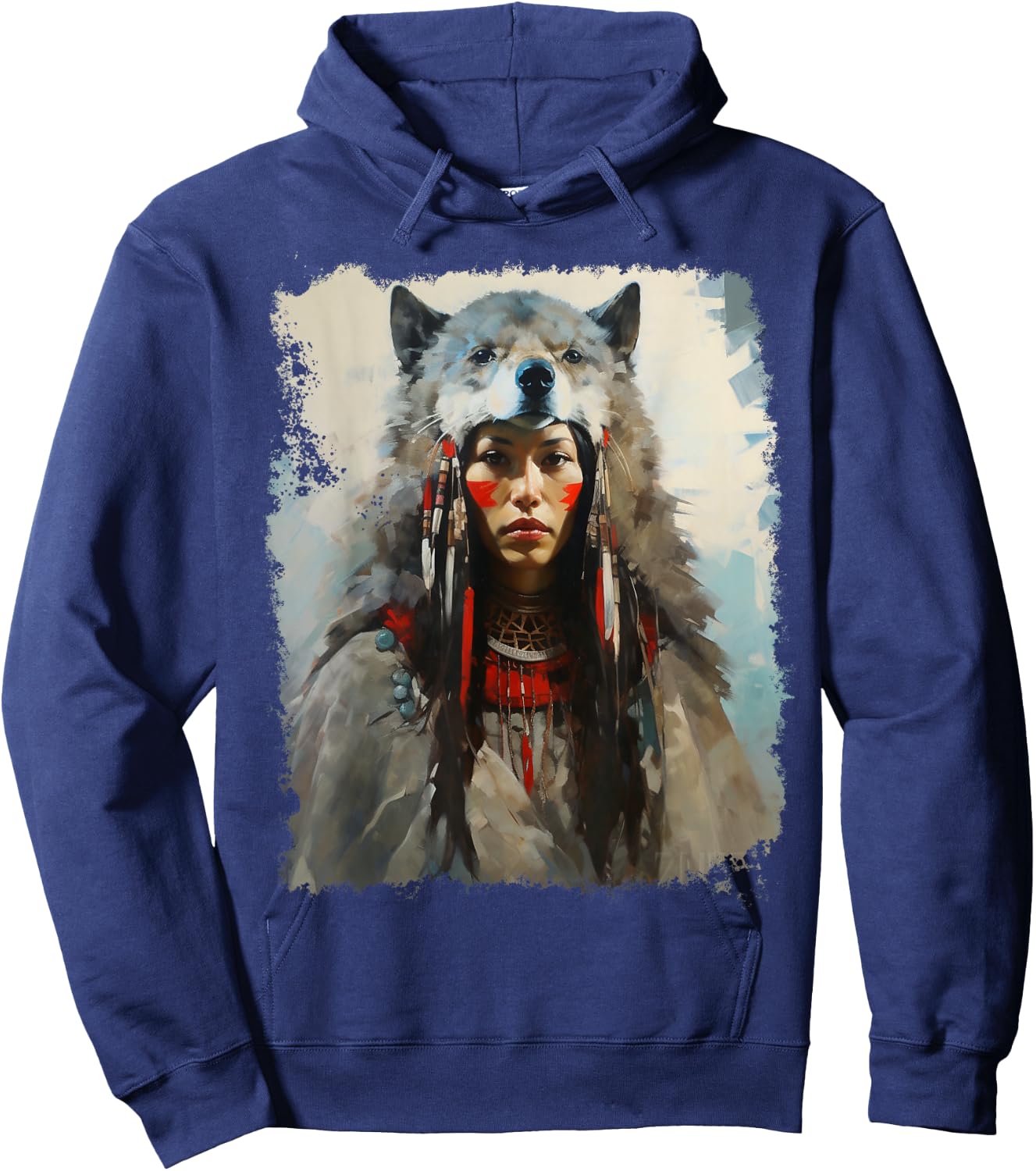 Native Indian Woman Tribe Wolf Hoodie - Hoodie | Navy
