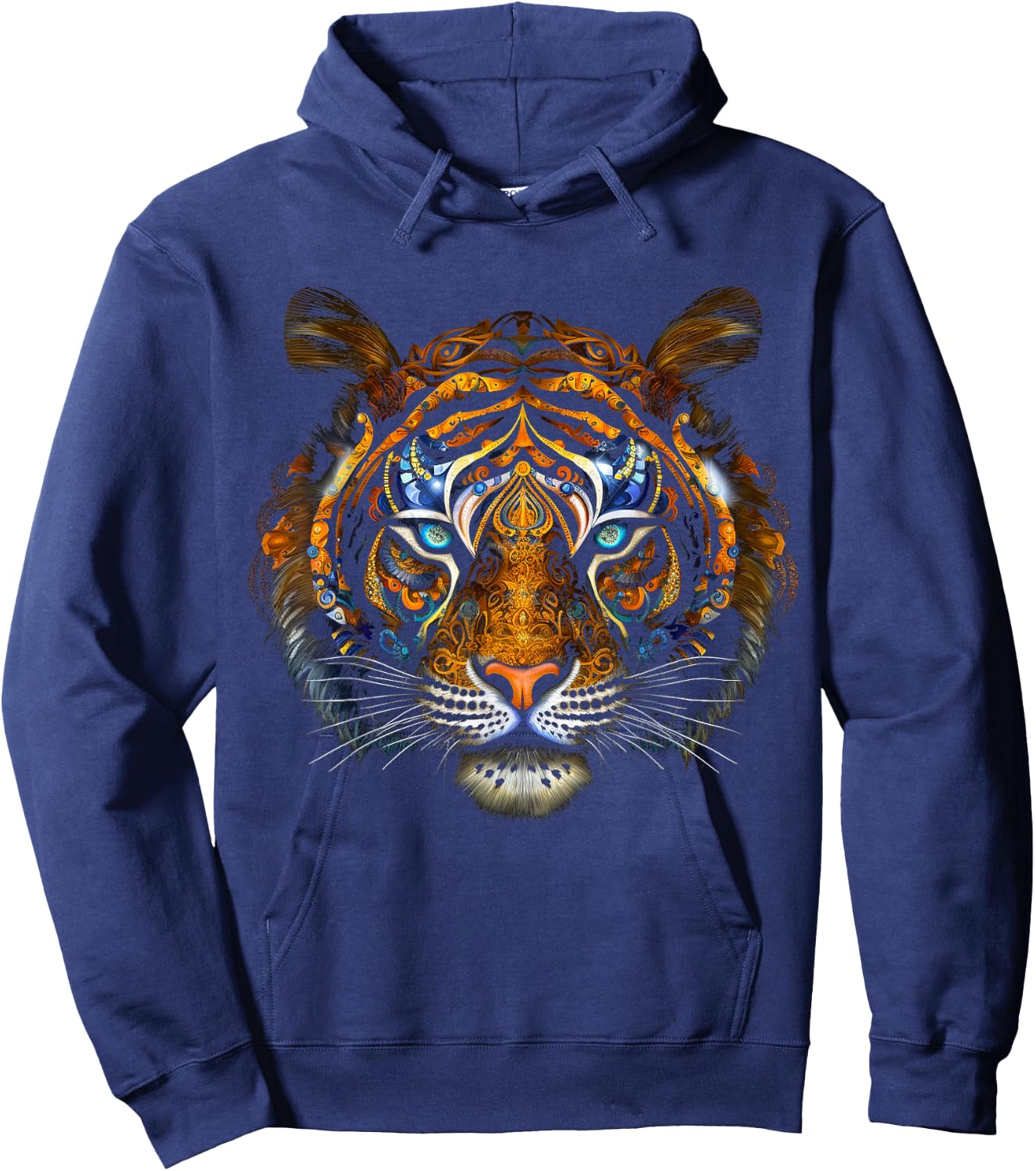 Tiger Mandala Blue Eyes - Artwork | Animal Motif Tiger Hoodie - Hoodie | Navy