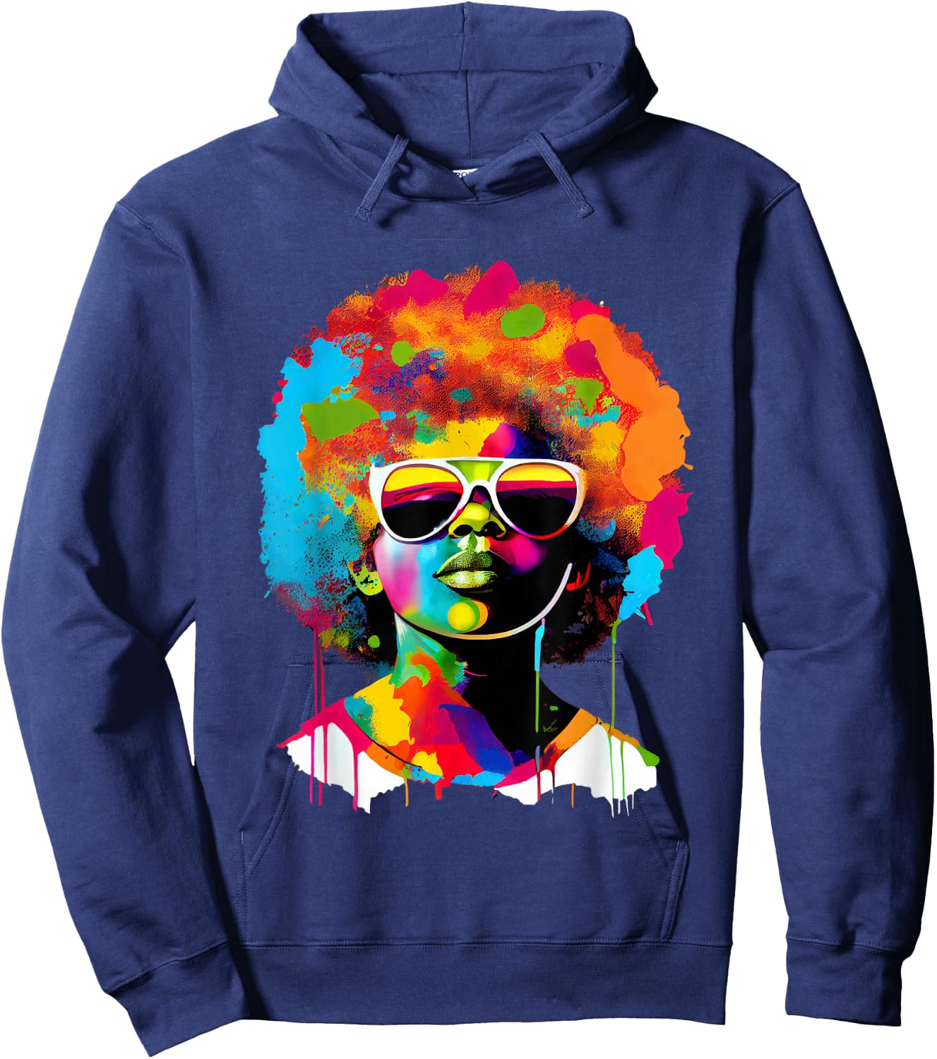 Young Black King Afro Melanin Boy Paint Dripping Colorful Hoodie - Hoodie | Navy