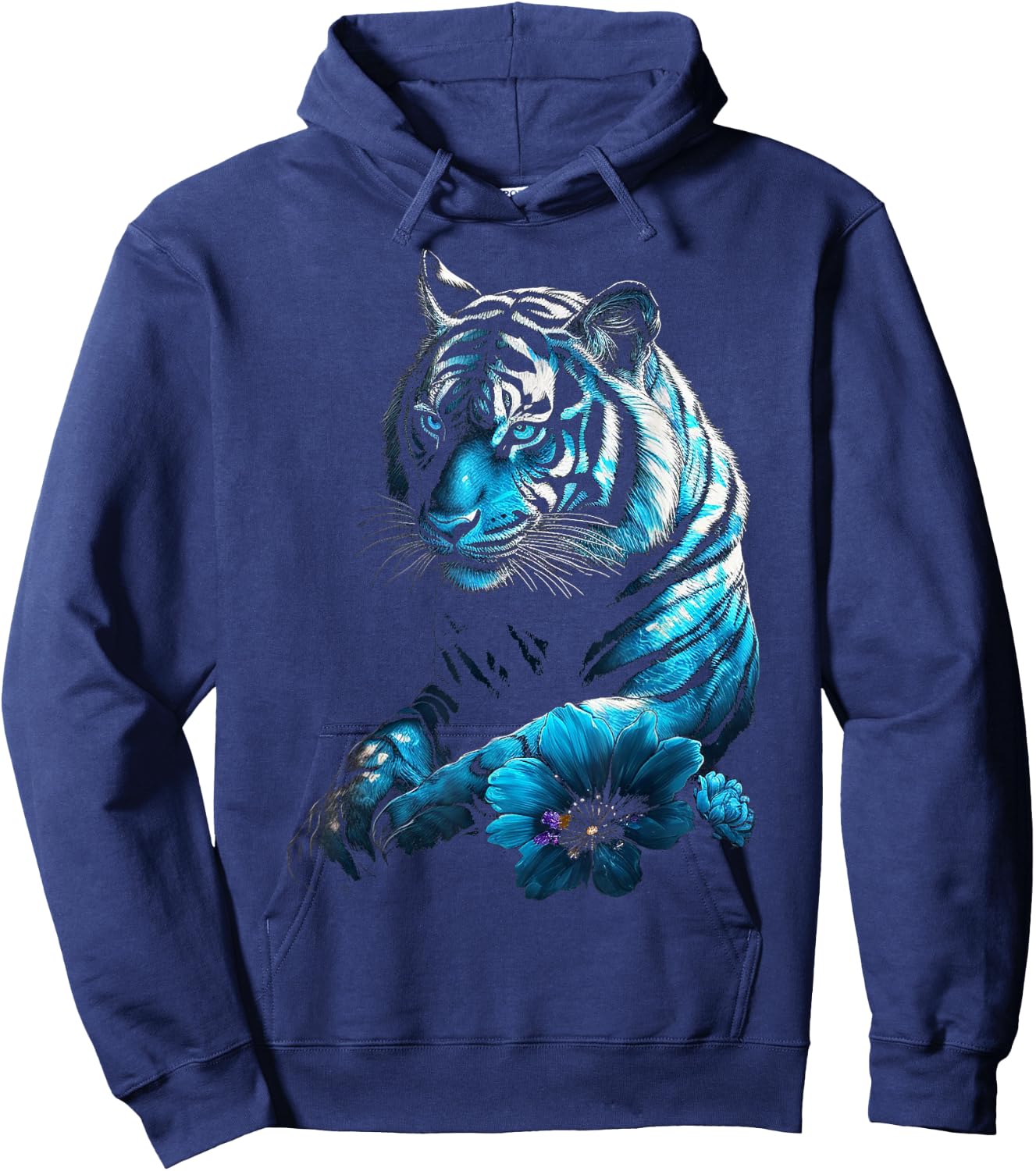 Tiger Lover Artwork | Flower Animal Motif Tiger Hoodie - Hoodie | Navy