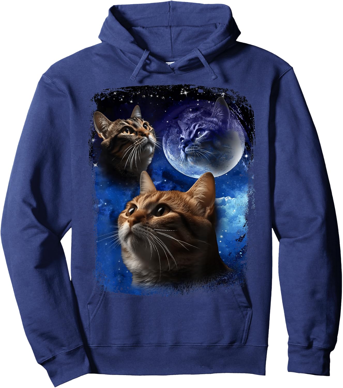 Three Cats Howl at Moon Funny Vintage Cat Howling wolf meme Men Women Hoodie - Hoodie | Navy