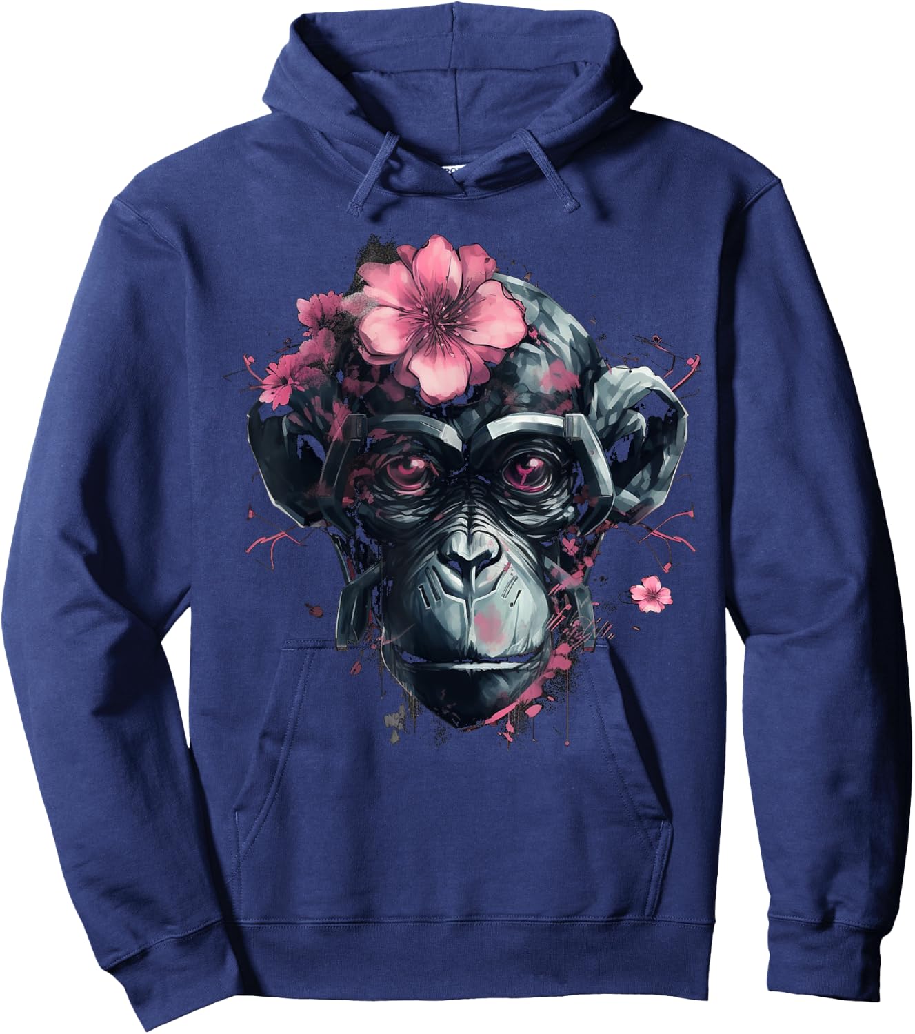 Monkey Flowers Animal Zoo - Artwork Robot Art Monkey Hoodie - Hoodie | Navy