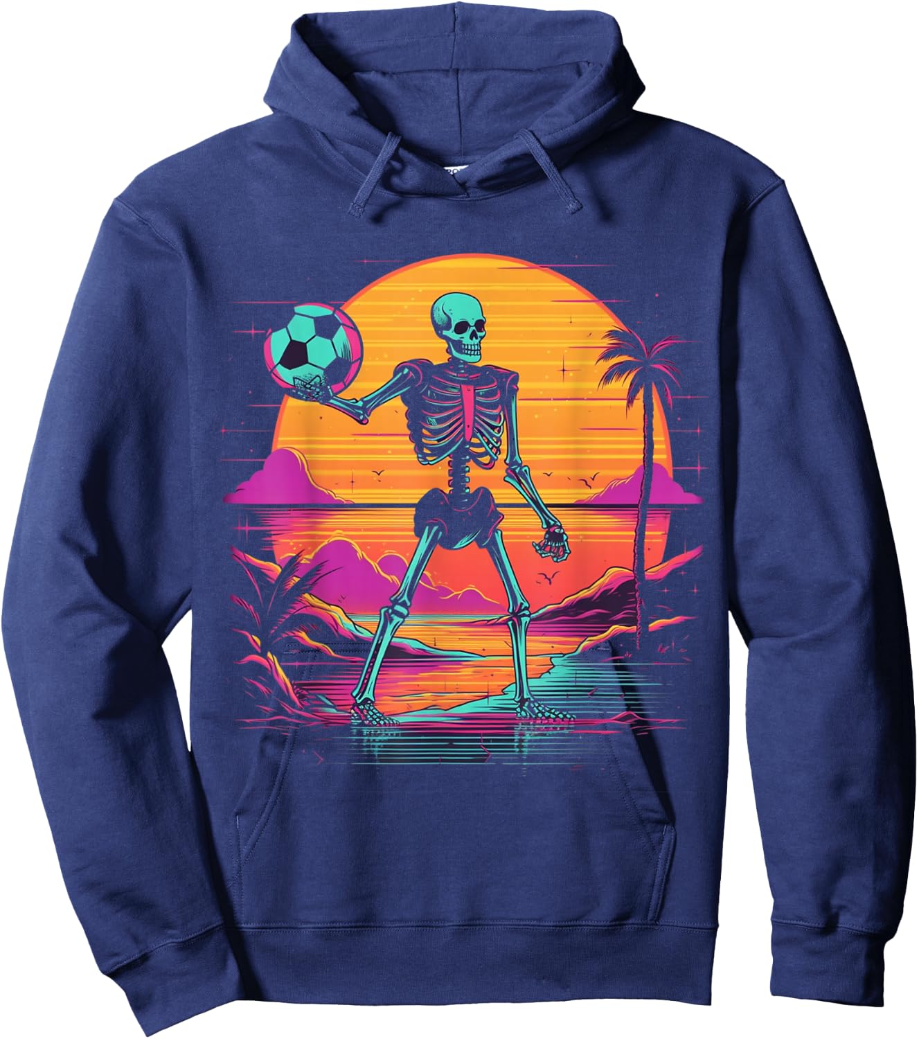 Skeleton Playing Soccer Halloween Costume Men Women Kids Hoodie - Hoodie | Navy