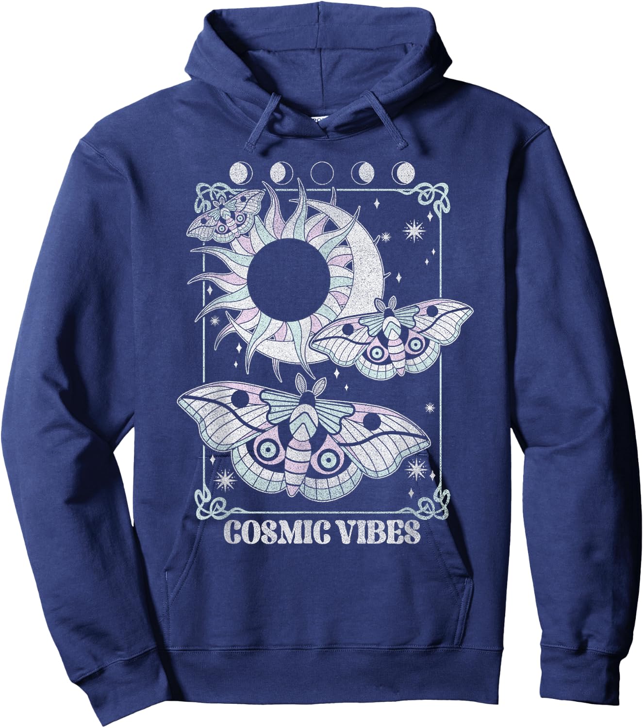 Cosmic Vibes Mystical Moths Flying Over Sun And Moon Hoodie - Hoodie | Navy