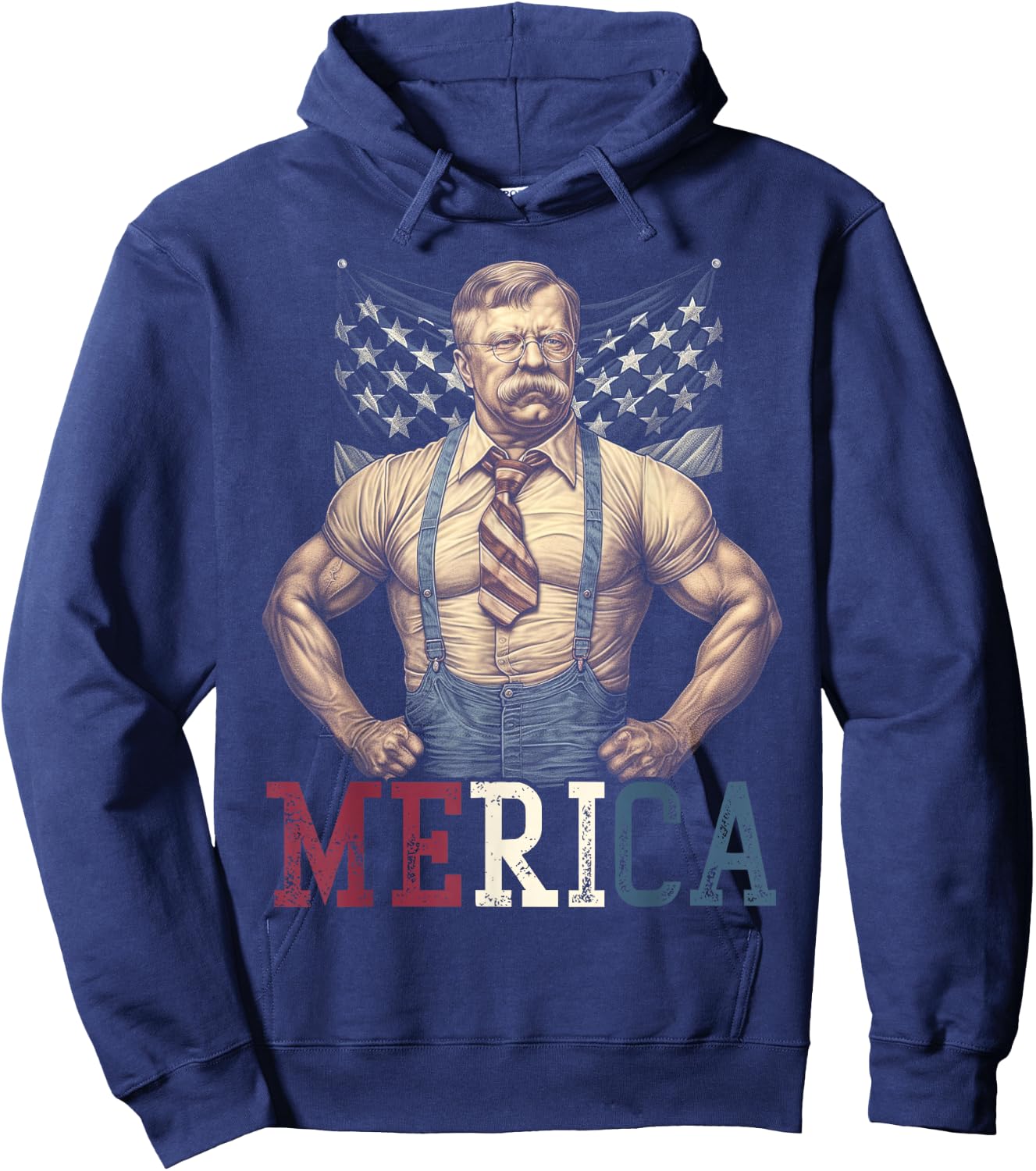 USA 4th of July, Teddy Roosevelt Funny Workout Muscles Hoodie - Hoodie | Navy
