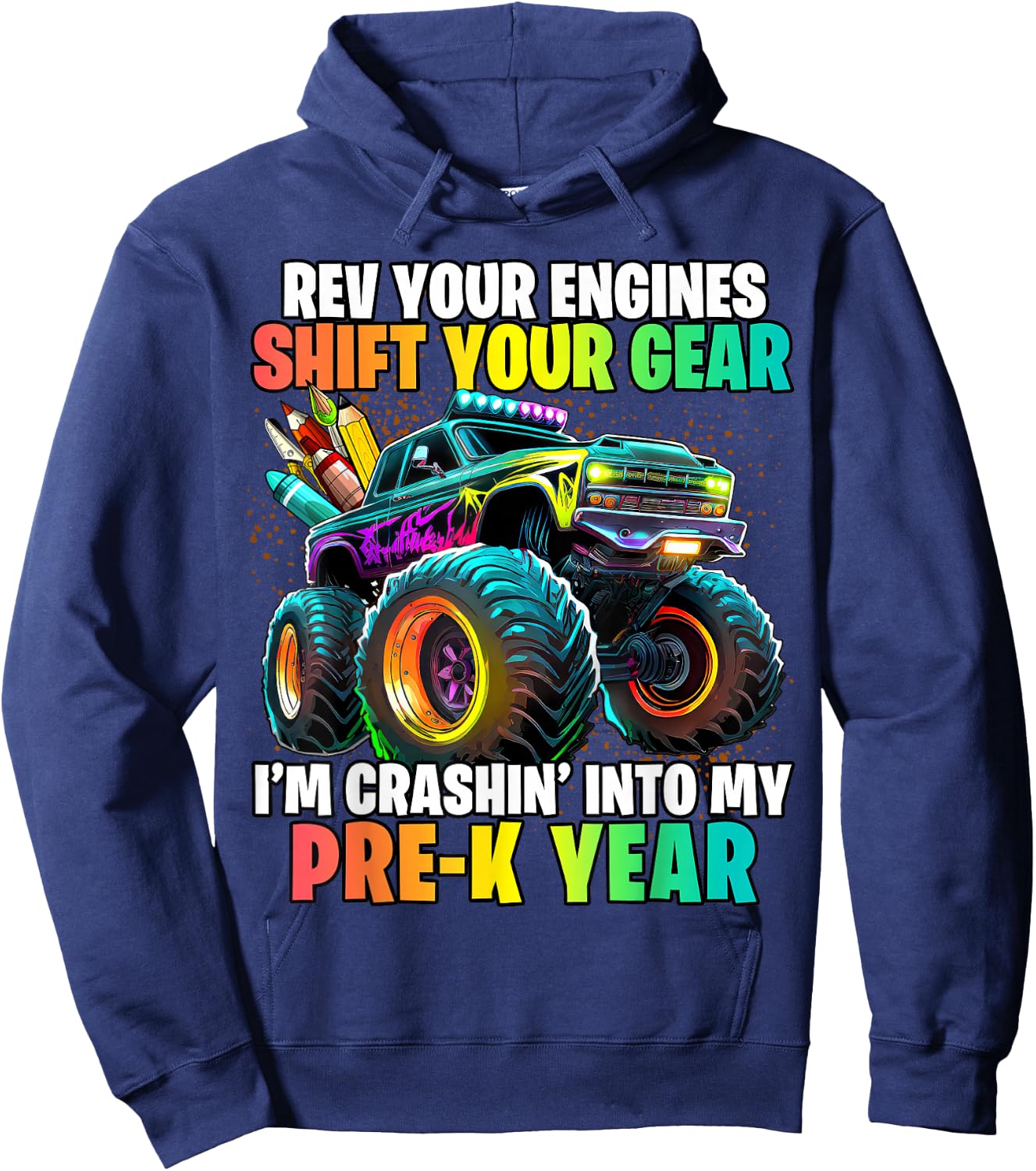 Back to School Pre-K Monster Truck First Day School Boys Hoodie - Hoodie | Navy