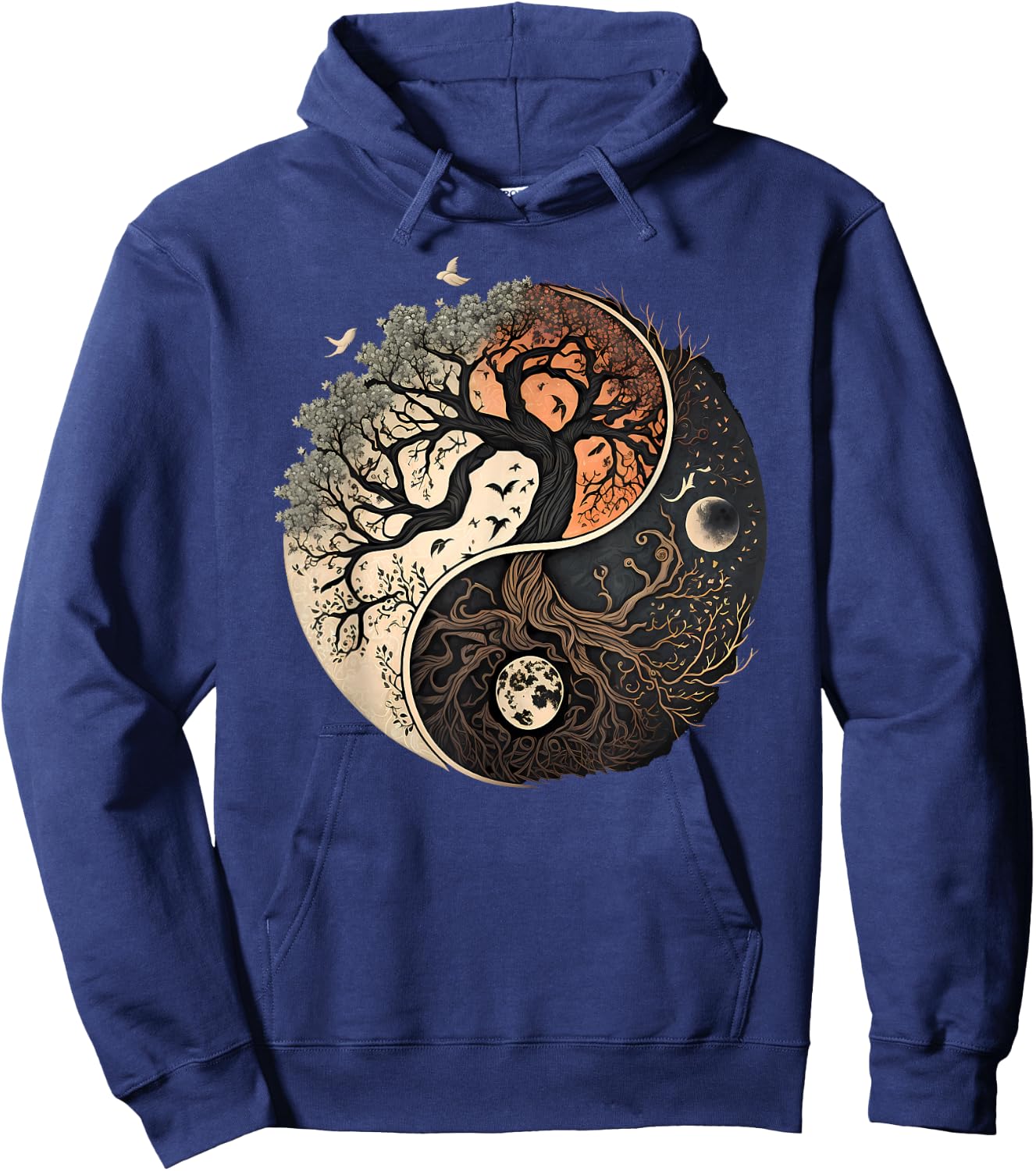 Harmonious Tree of Life Yin Yang Black - Classic Fit, Adult, Polyester/Cotton, Yoga Hoodie - Hoodie | Navy