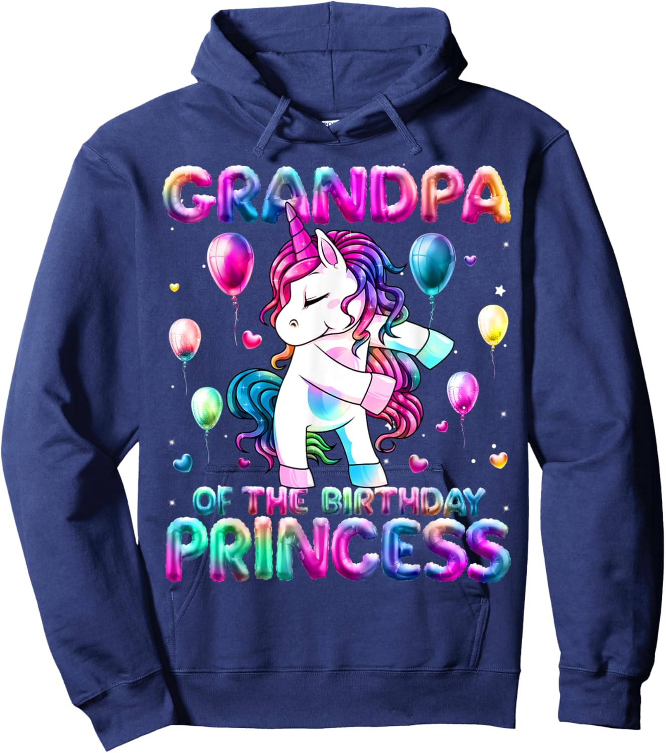 Grandpa of the Birthday Princess Girl Flossing Unicorn Papa Hoodie - Hoodie | Navy