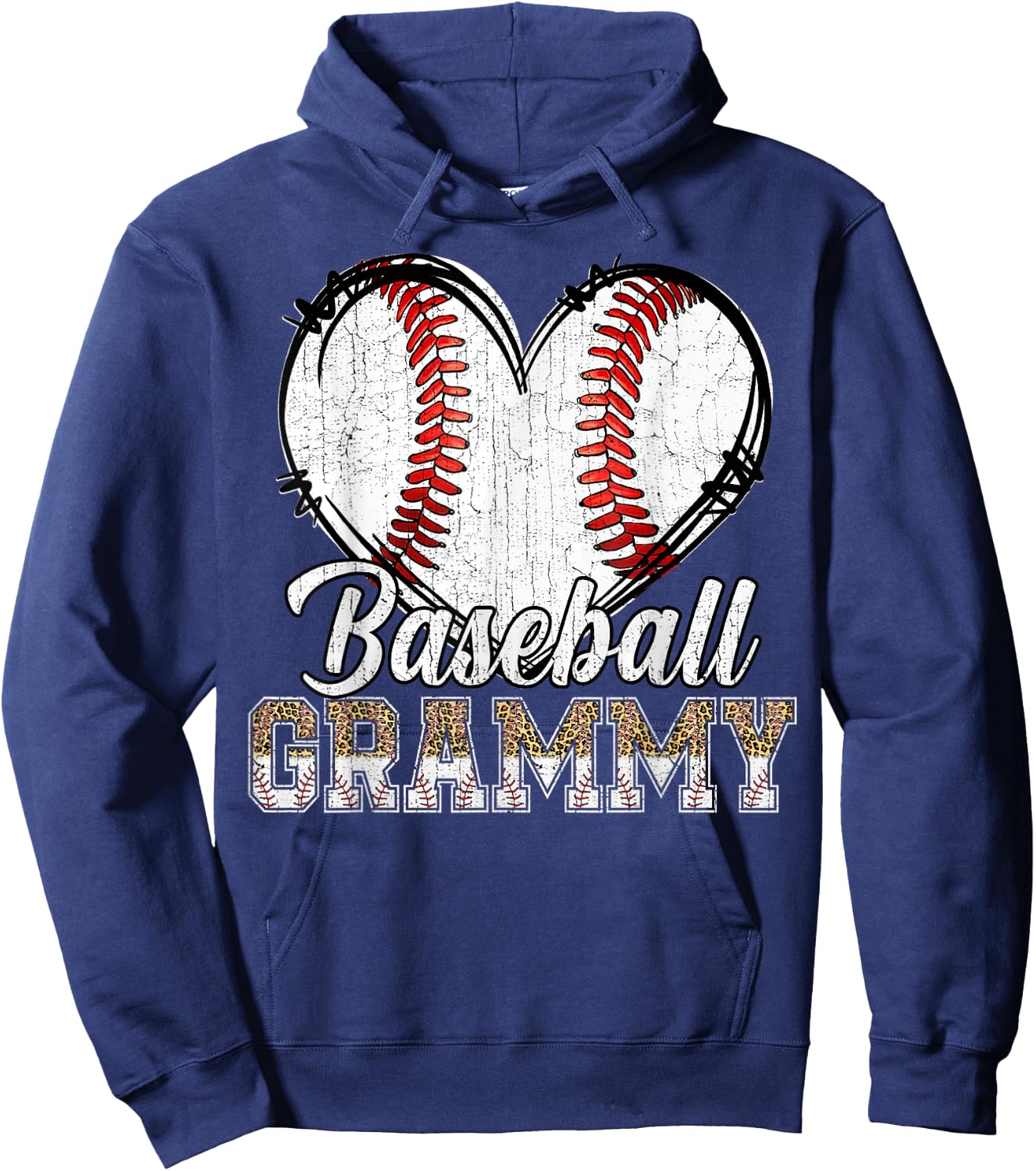 Softball Baseball Grammy Heart Leopard Print Mother's Day Hoodie - Hoodie | Navy