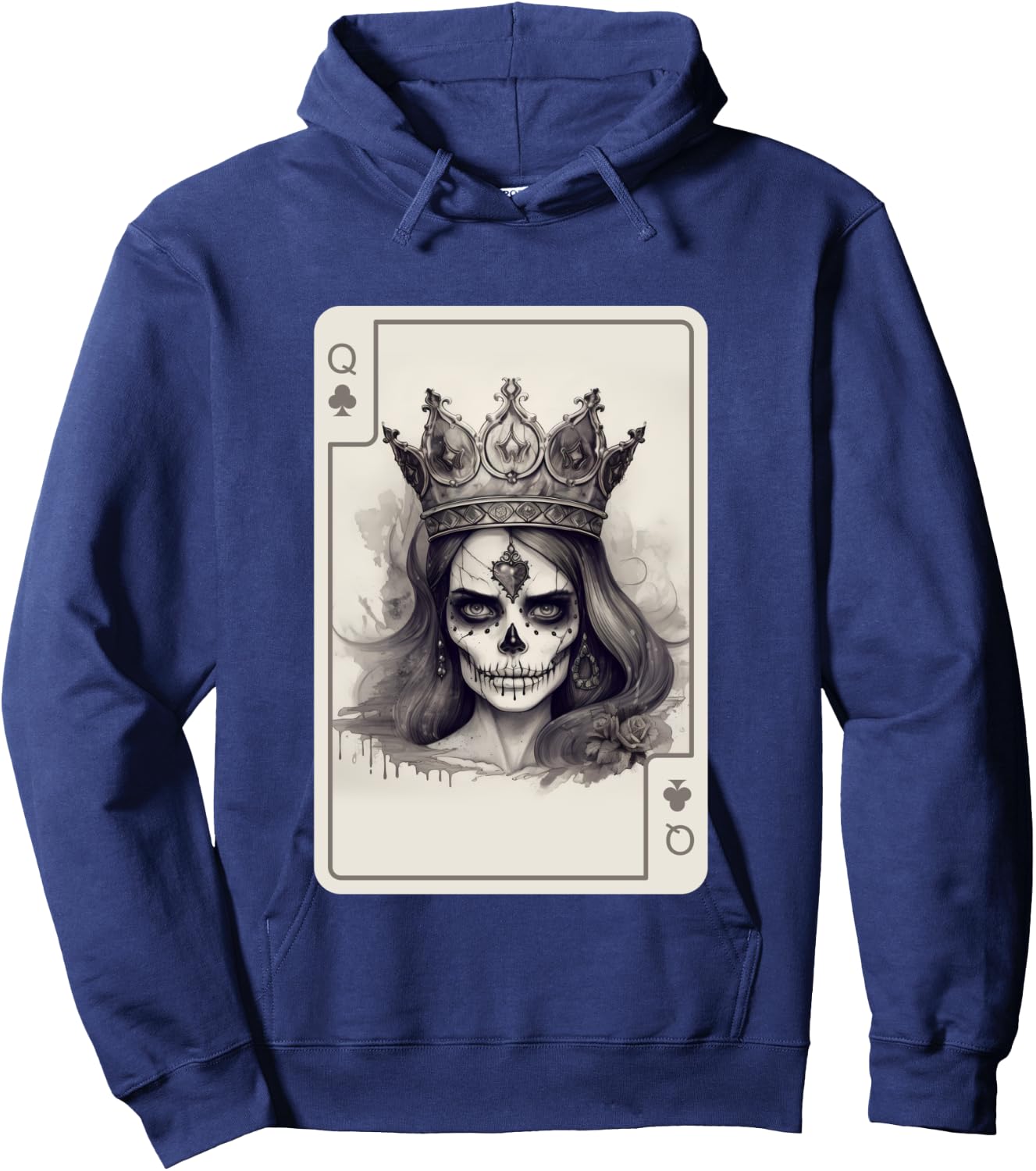 Gothic Poker Card Game Creepy Queens Skull Queen of Spades Hoodie - Hoodie | Navy