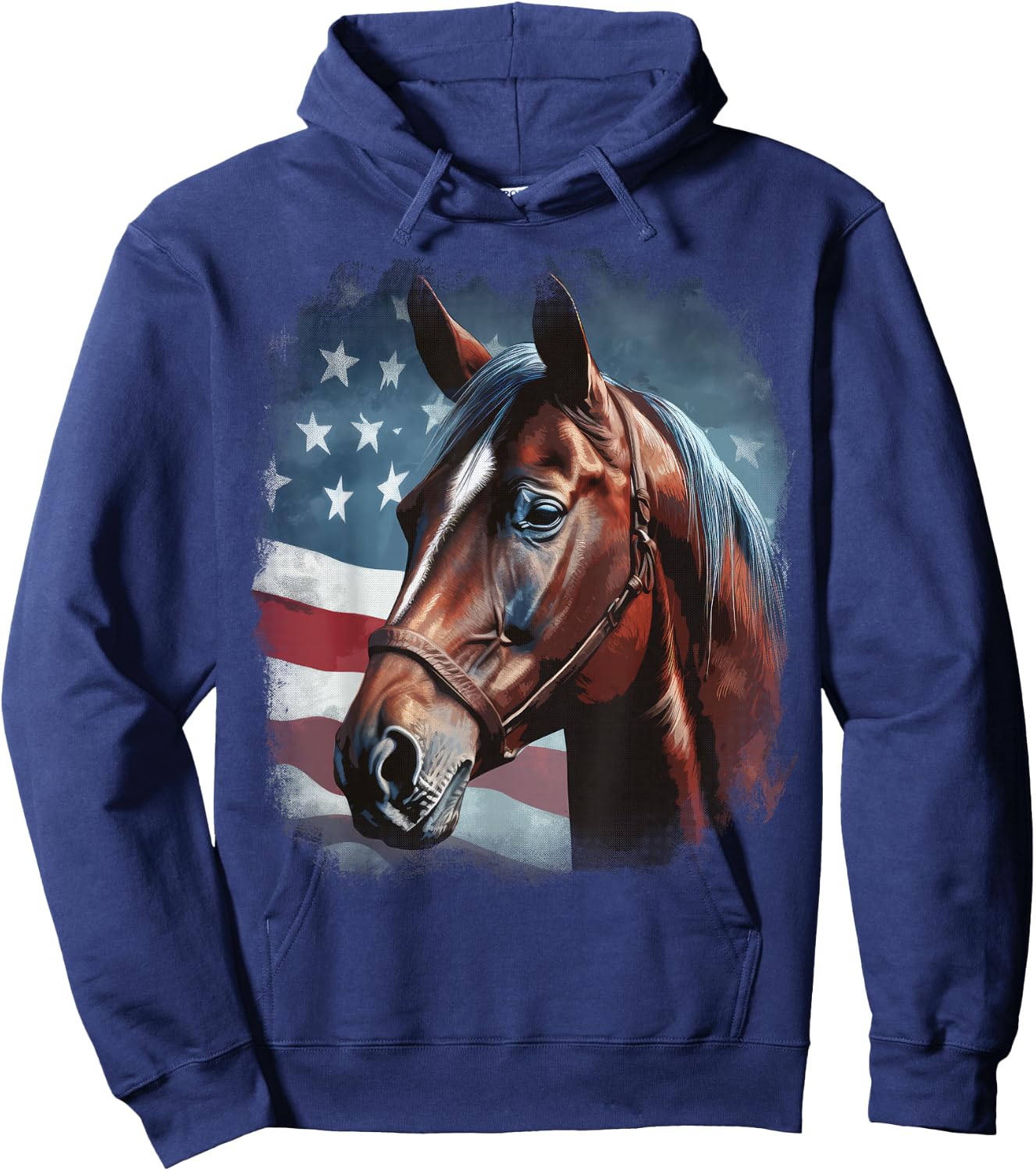 Patriotic Horse American Flag Horseback Riding Western Farm Hoodie - Hoodie | Navy