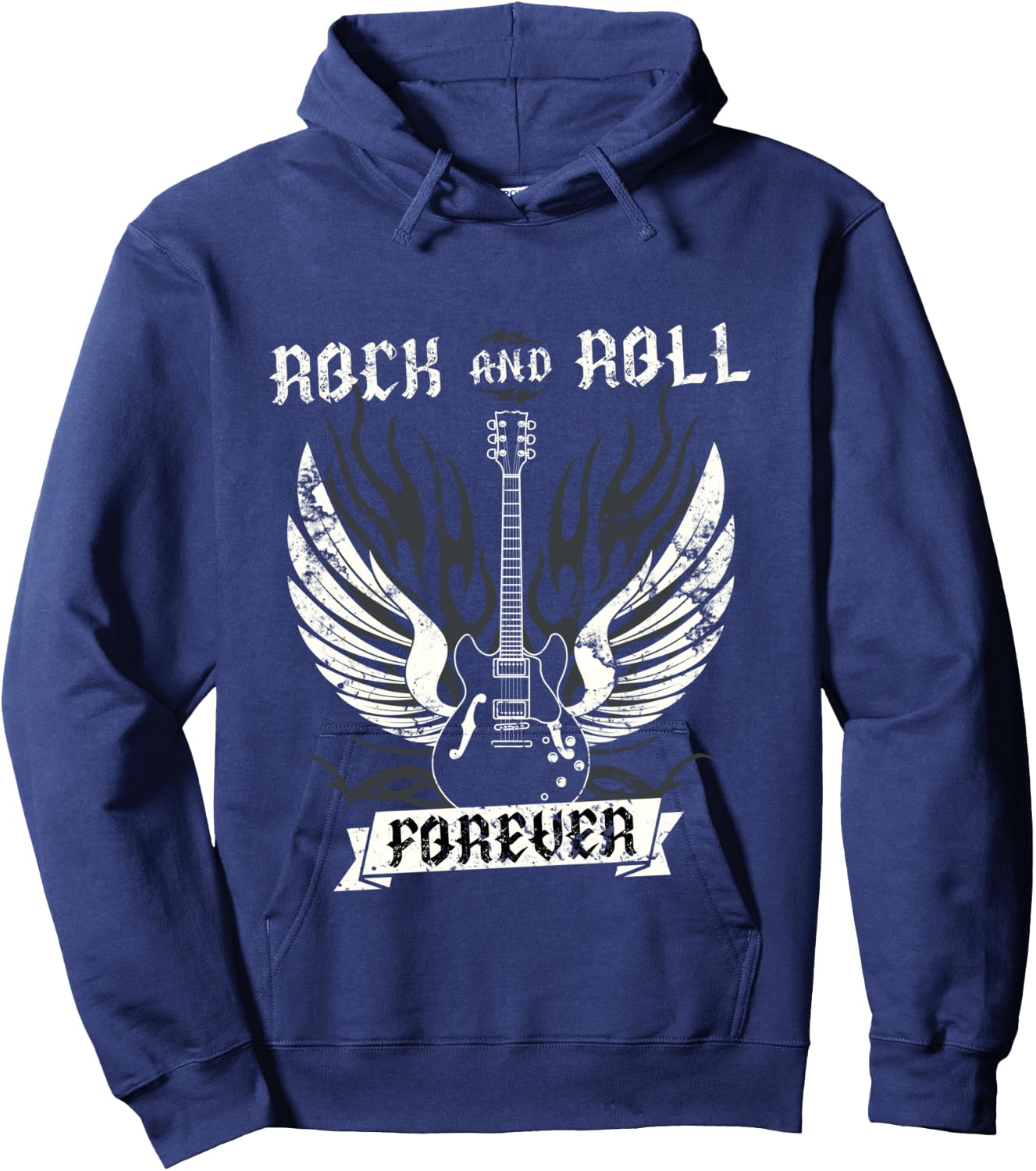 Guitar Wings 70s Vintage Retro 80s Rock & Roll Music Hoodie - Hoodie | Navy
