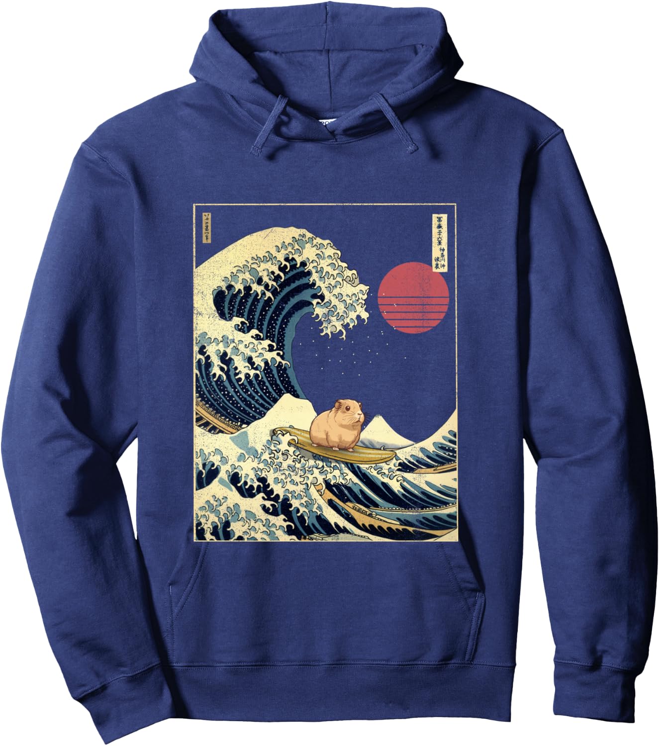 Guinea Pig Kanagawa Wave Funny Surf Animal Hoodie - Hoodie | Navy