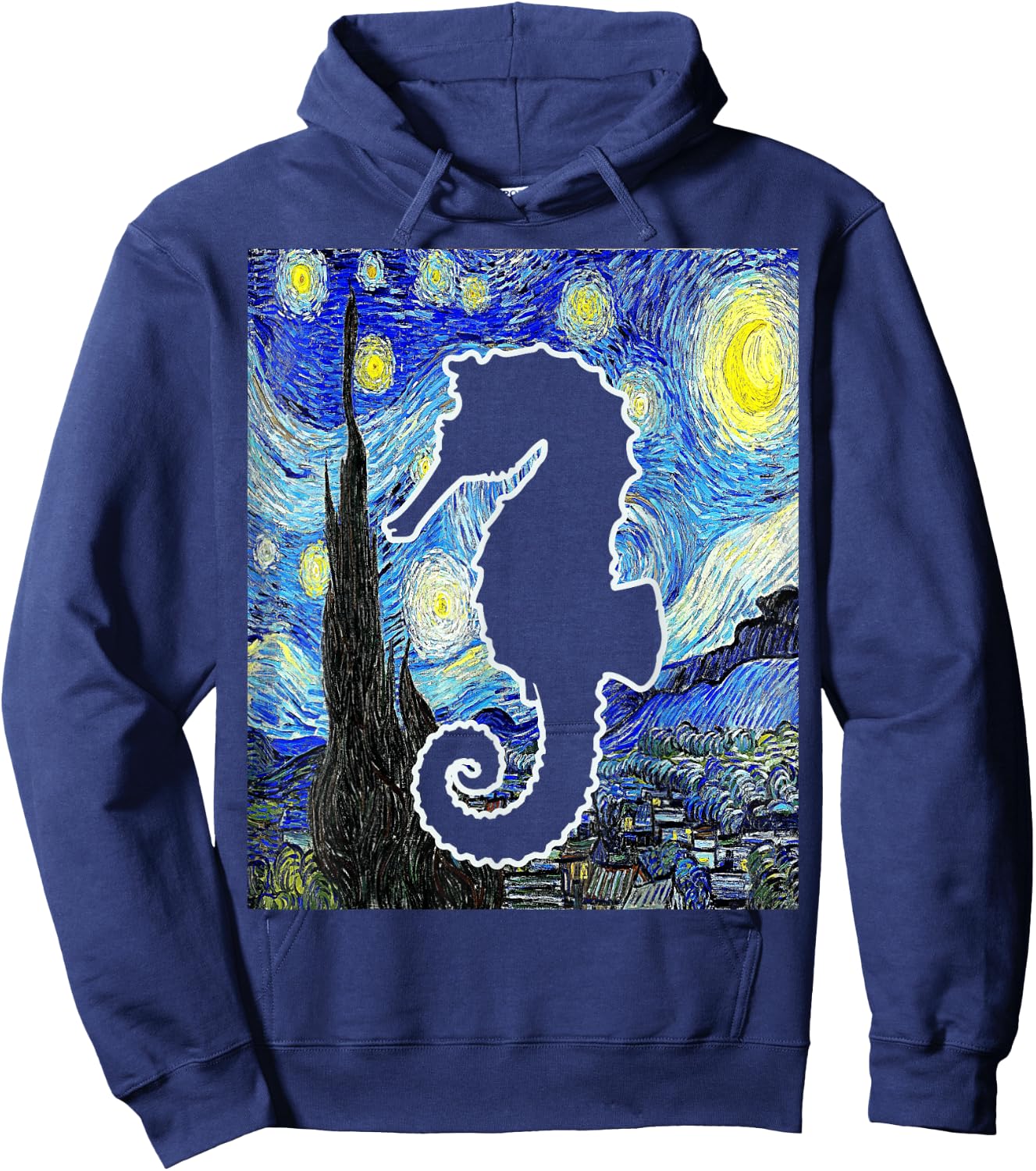 Seahorse Starry Night Seahorse Lover Aquarist Painting Hoodie - Hoodie | Navy