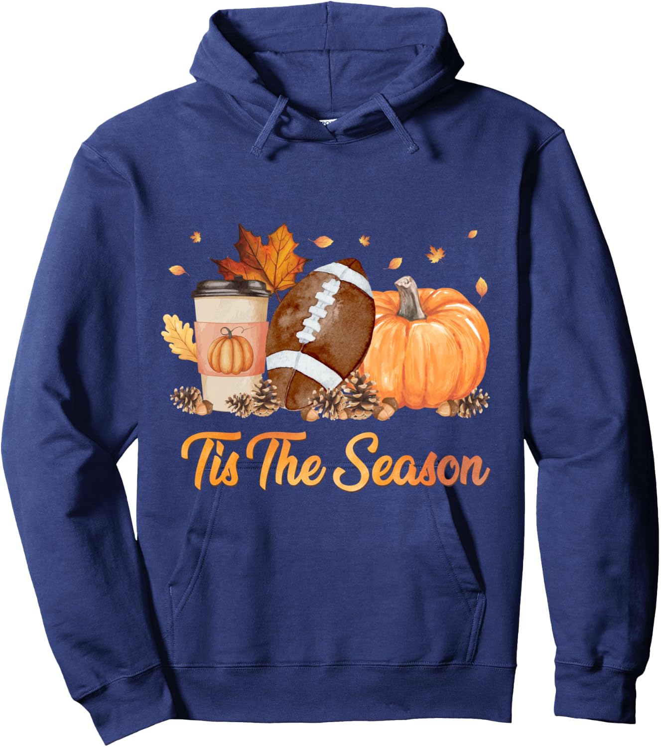 Tis The Season Football Fall Season Football Pumpkin Spice Hoodie - Hoodie | Navy