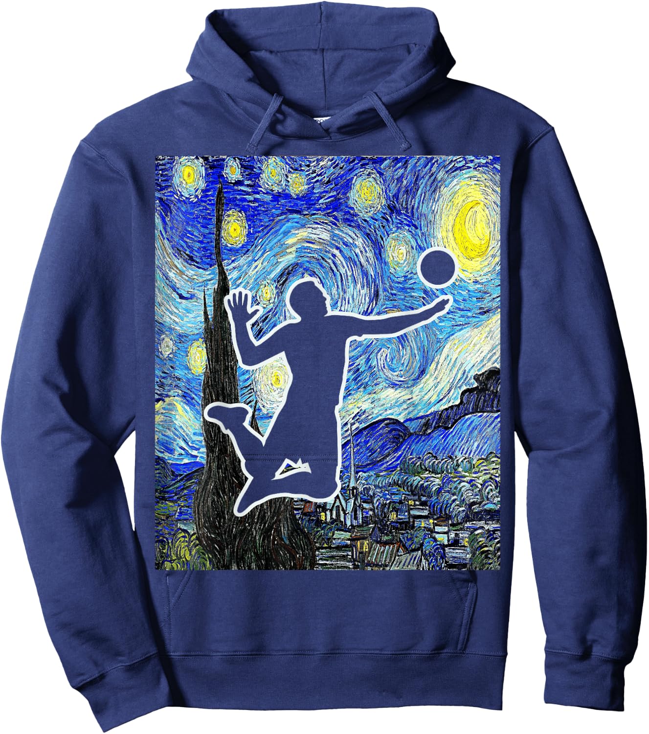 Volleyball Starry Night Volleyball Player Van Gogh Painting Hoodie - Hoodie | Navy