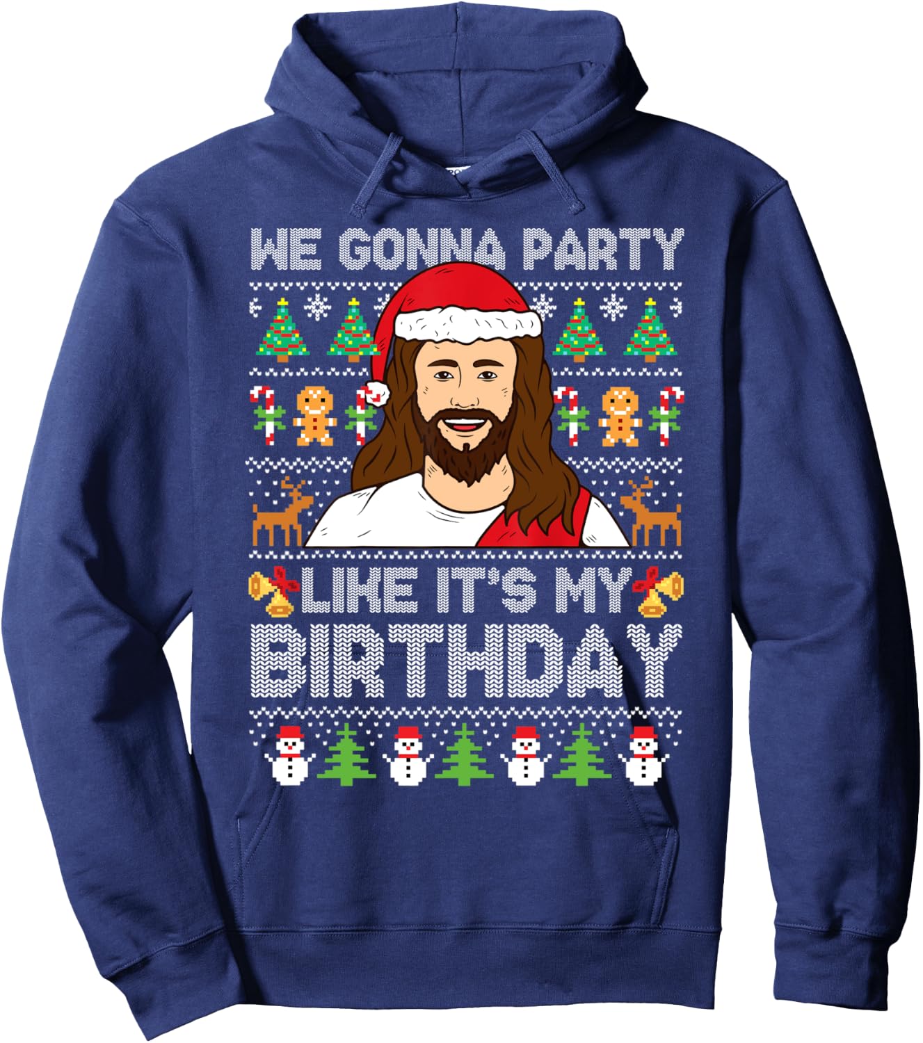 We Gonna Party Like It's My Birthday Jesus Christmas Sweater Hoodie - Hoodie | Navy