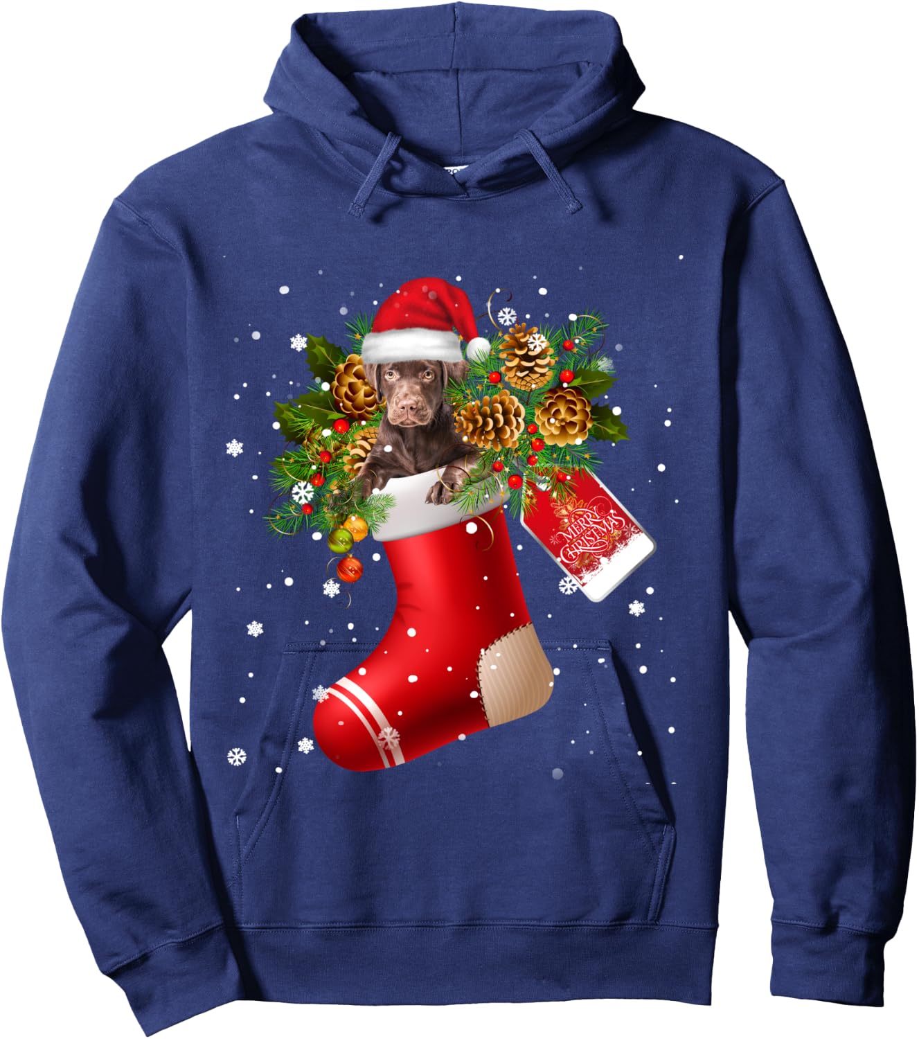 Santa Chocolate Labrador In Christmas Sock Pajama Hoodie - Hoodie | Navy