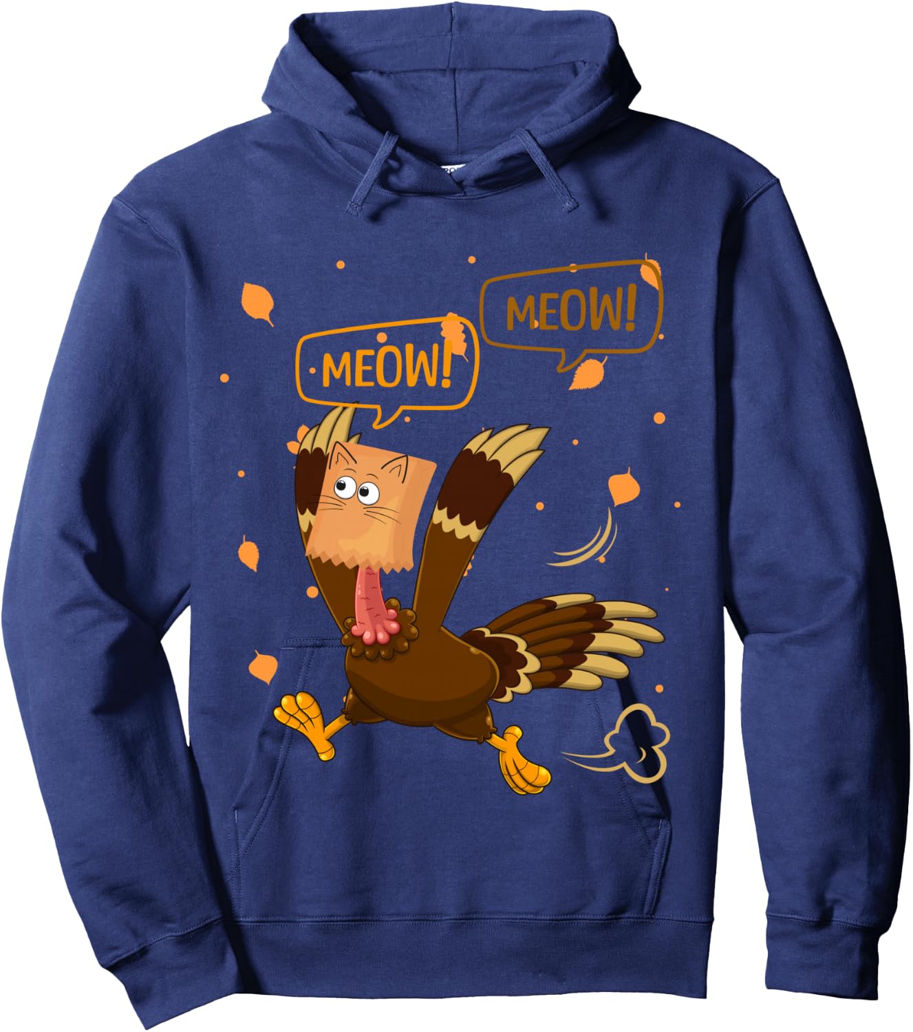 Thanksgiving Turkey Cat Meow Funny Men Women Thanksgiving Hoodie - Hoodie | Navy