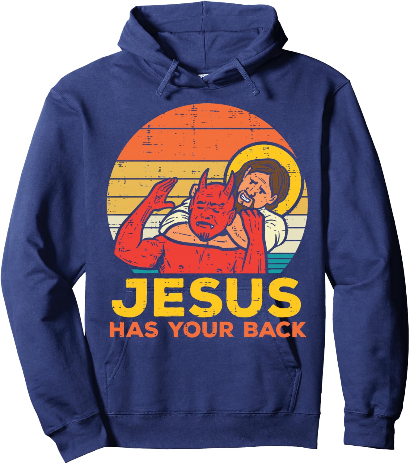 Jesus Has Your Back Jiu Jitsu Retro Christian Men Women Kids Hoodie - Hoodie | Navy