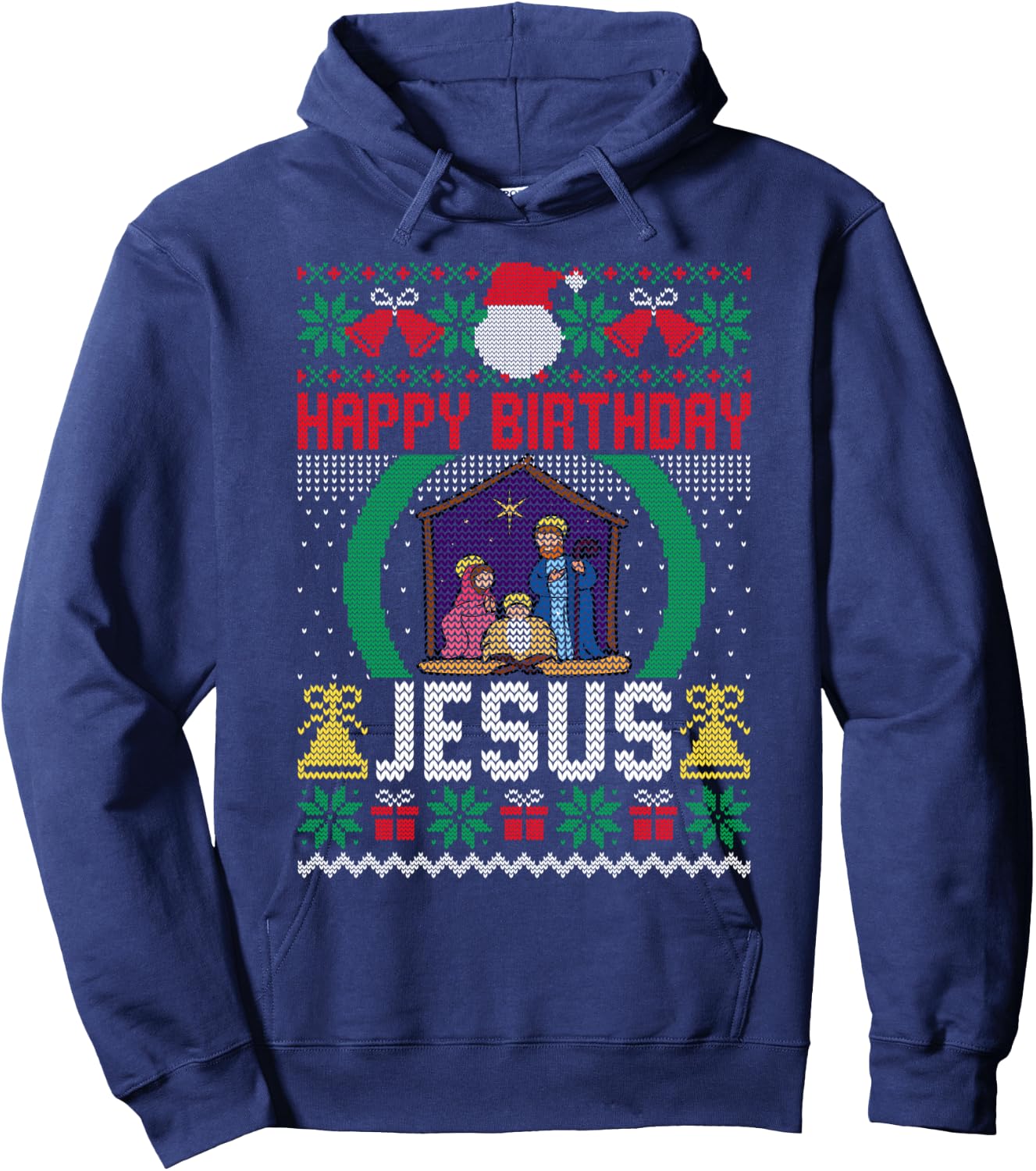 Funny Ugly Christmas Sweaters Happy Birthday Jesus Christian Hoodie - Hoodie | Navy