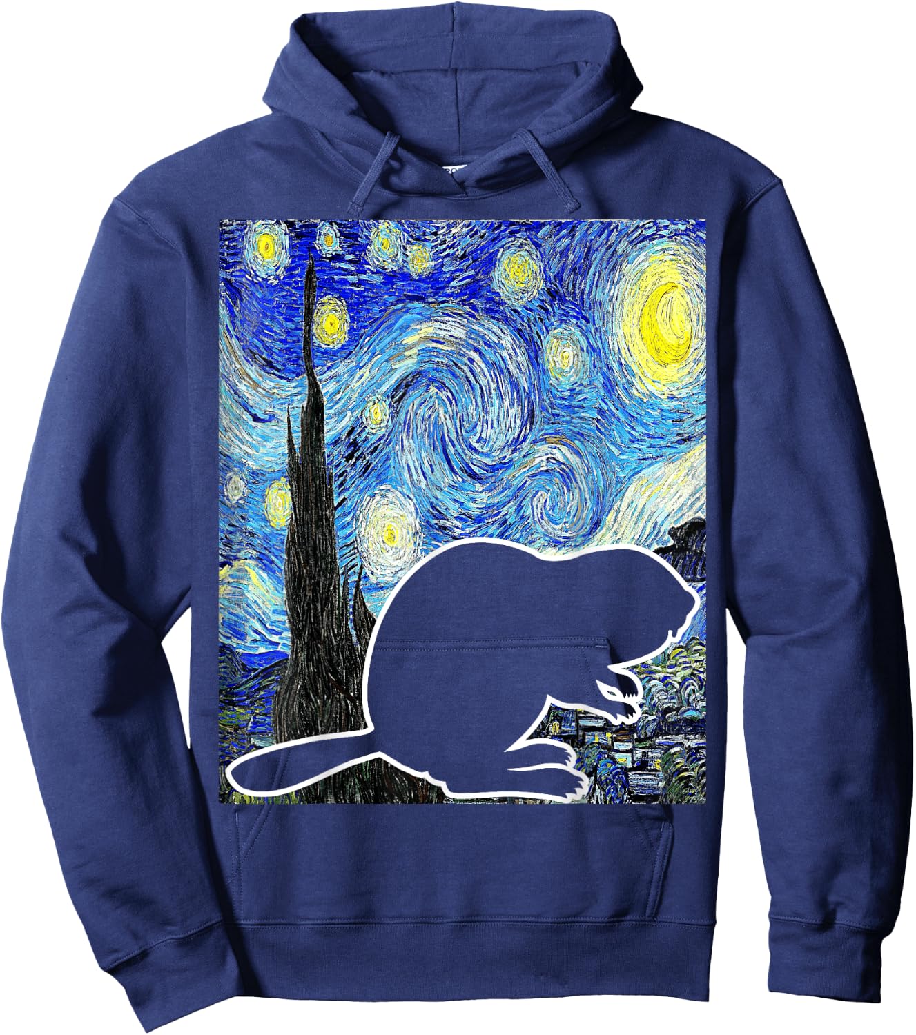 Beaver Starry Night Beaver Lover Van Gogh Beaver Hoodie - Hoodie | Navy