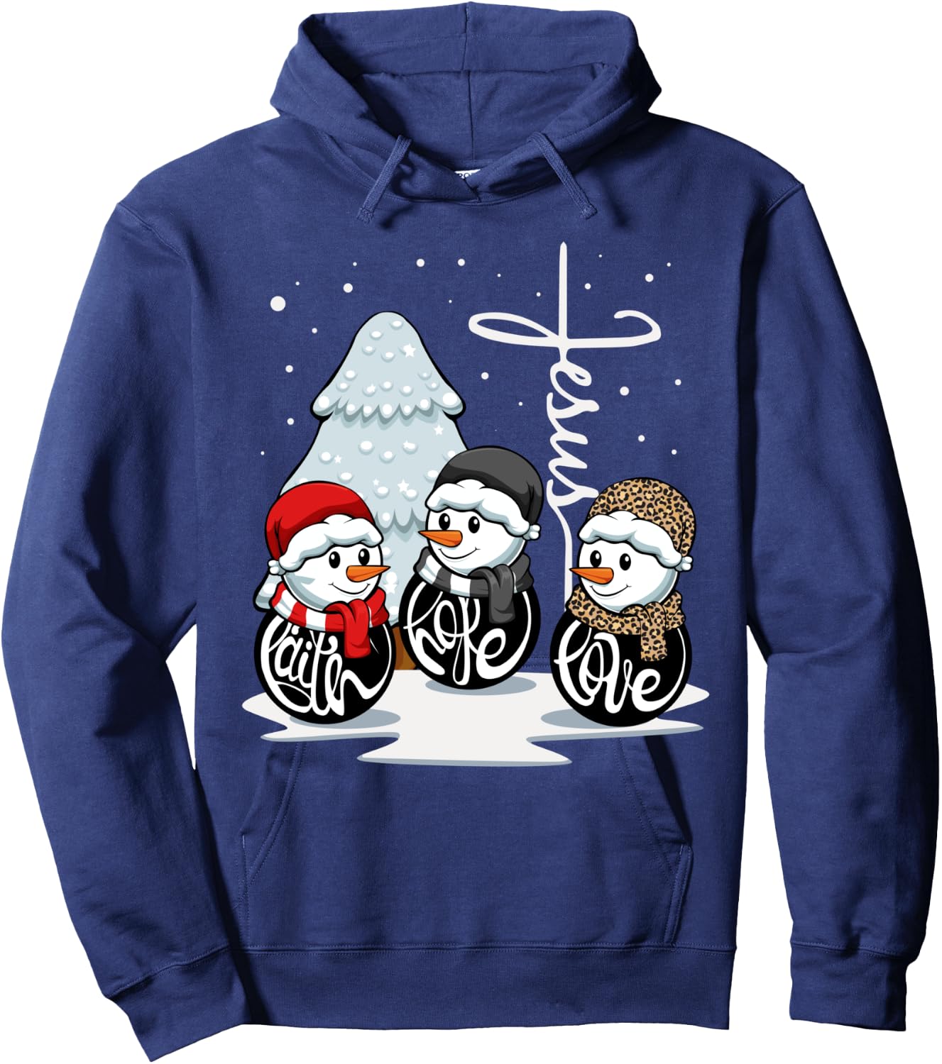 Faith Hope Love Jesus Christmas Pajama Snowman Christian Hoodie - Hoodie | Navy