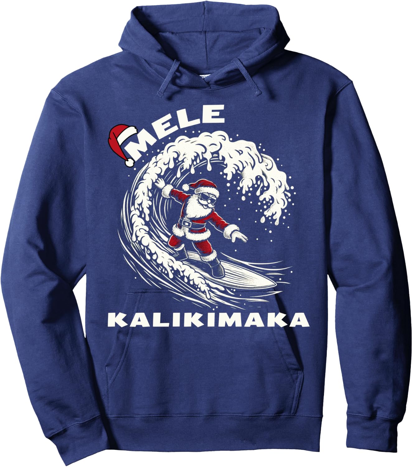 hawaiian christmas mele kalikimaka Santa Claus Surfing Hoodie - Hoodie | Navy