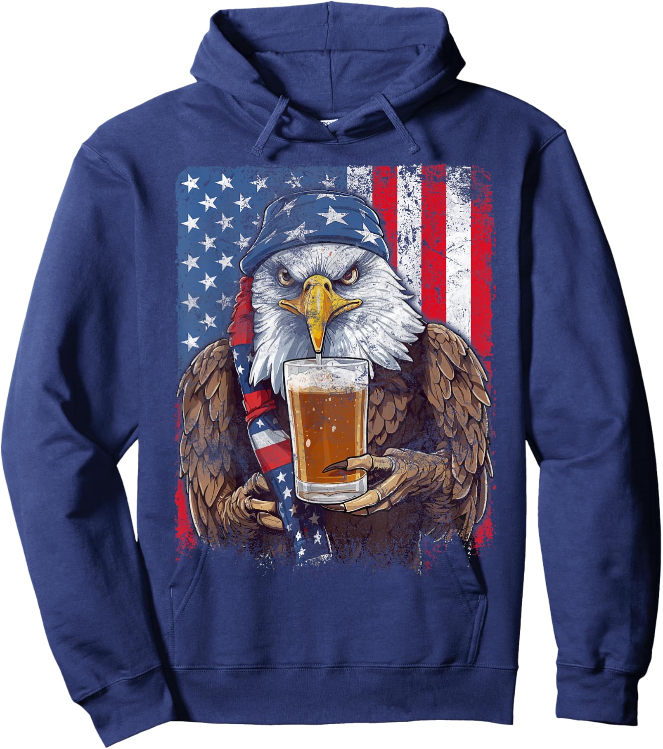 Eagle Beer Drinking USA Flag Patriotic Eagle 4th Of July Men Hoodie - Hoodie | Navy