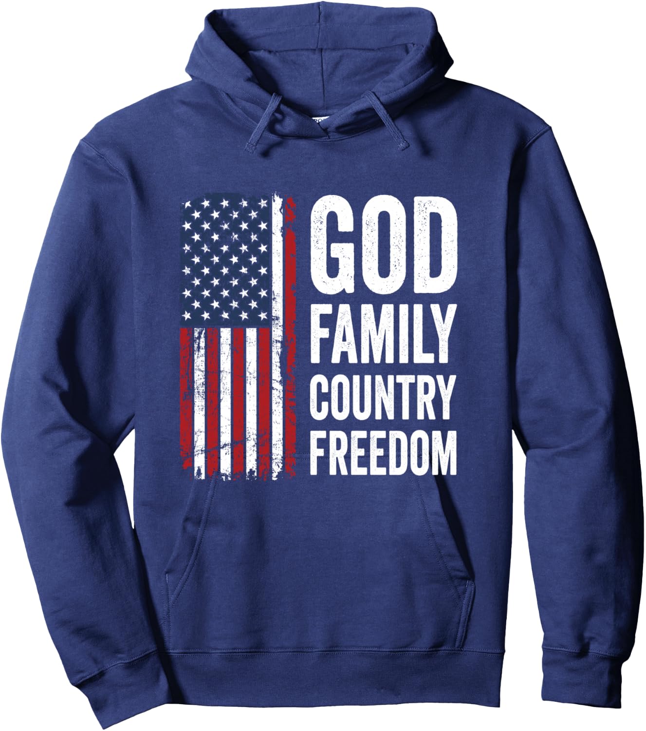 God Family Country Freedom/Patriotic USA Flag Christian Hoodie - Hoodie | Navy
