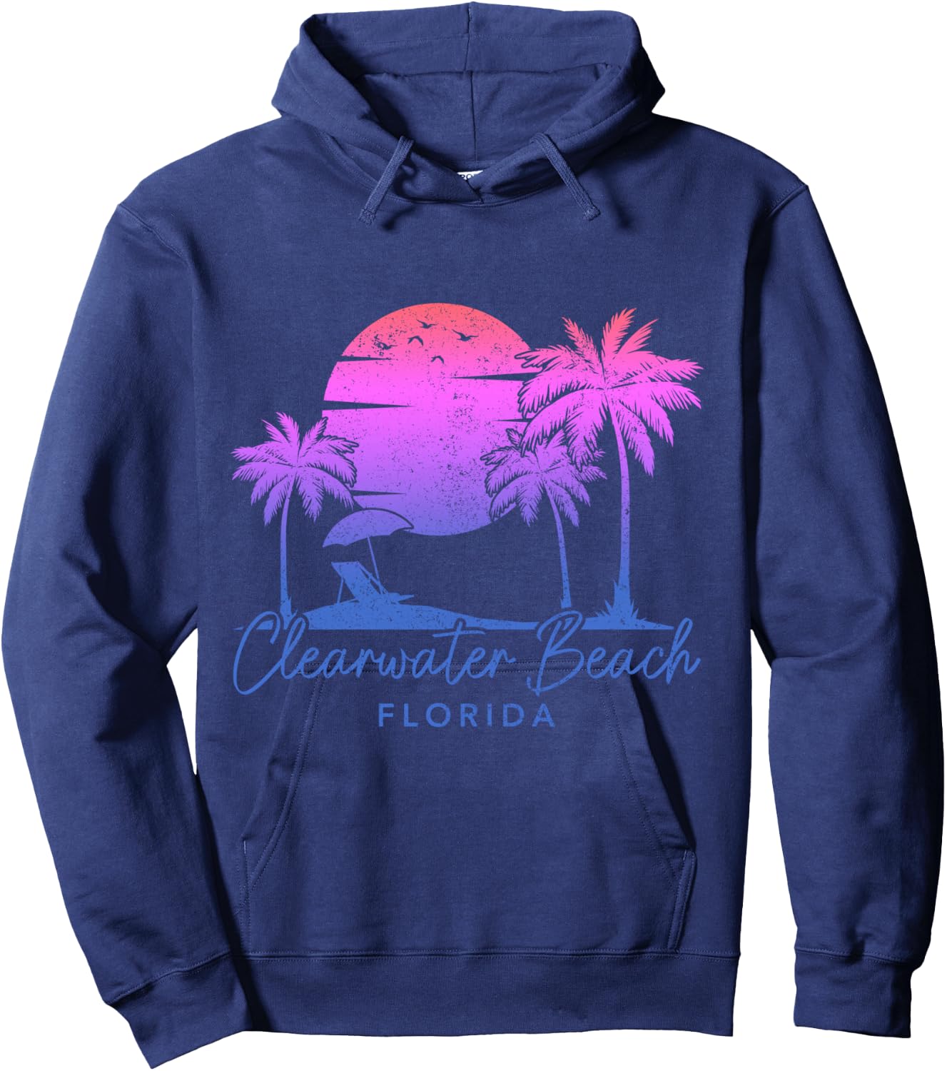 Clearwater Beach Florida FL Surfer Vintage Sunset Hoodie - Hoodie | Navy