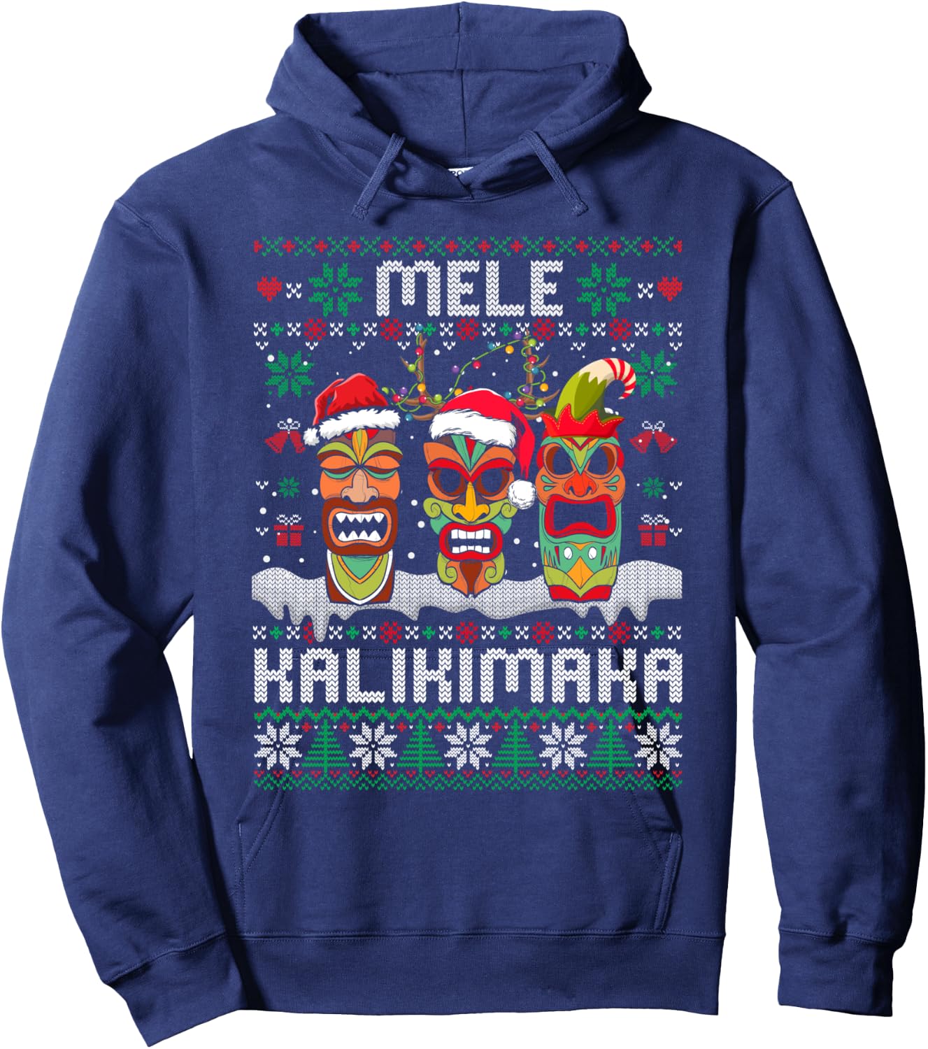 Ugly Christmas Sweater Mele Kalikimaka Hawaiian Xmas Pajamas Hoodie - Hoodie | Navy