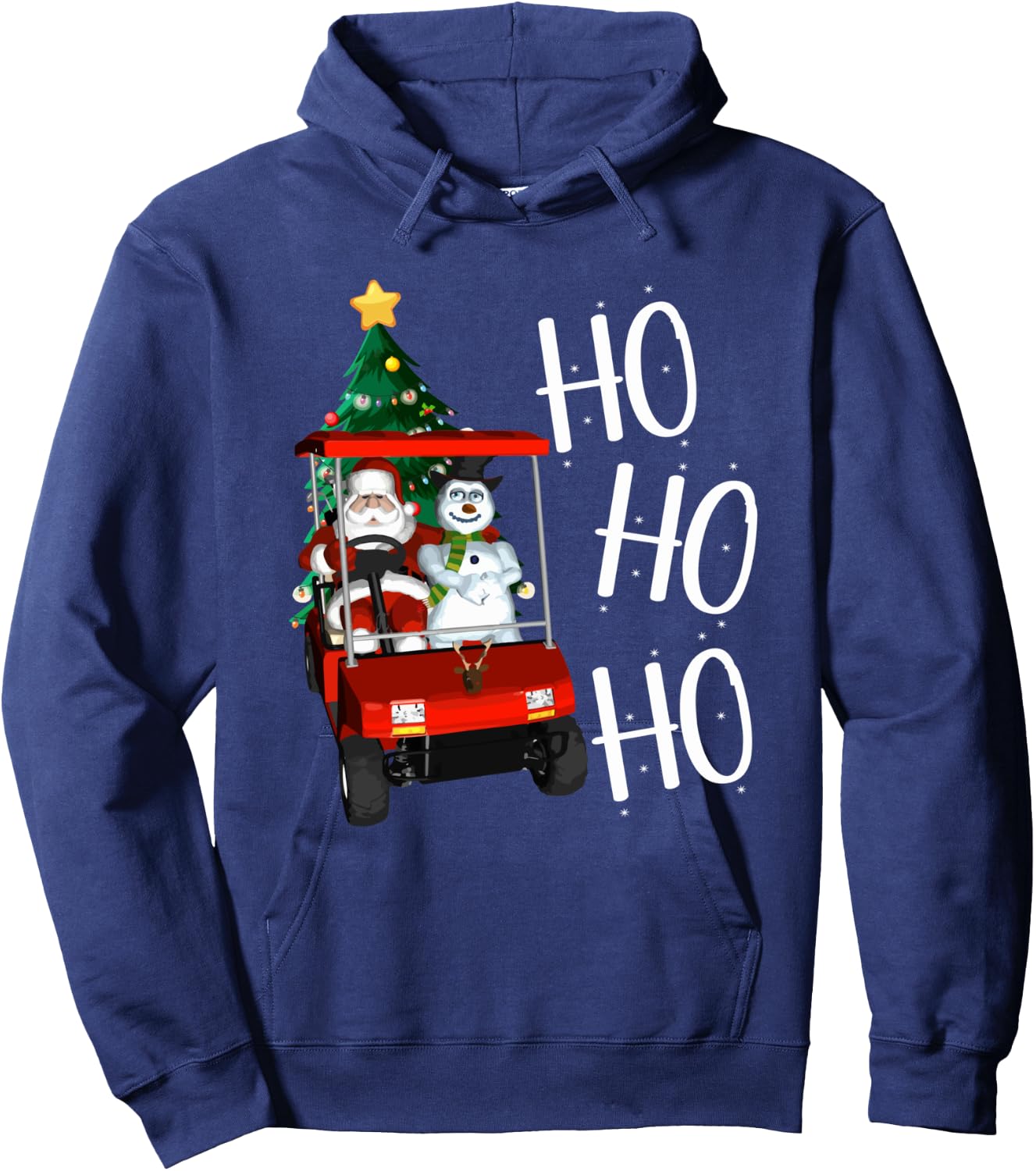Ho Ho Funny Santa On Golf Cart With Christmas Tree Hoodie - Hoodie | Navy