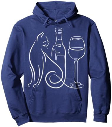 Elegant Line Art Cat with Minimalist Style Hoodie - Hoodie | Navy