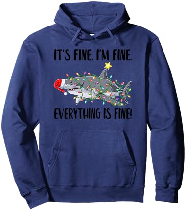Santa Shark Christmas Lights I'm Fine Everything Is Fine Hoodie - Hoodie | Navy