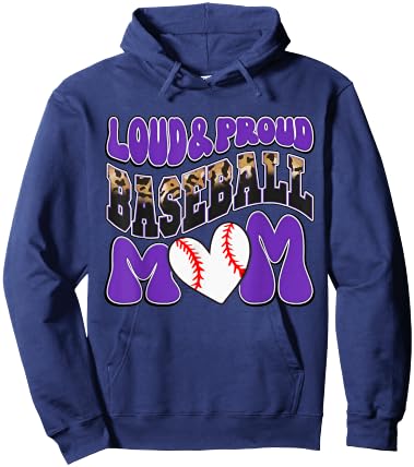 Loud Proud Baseball Mom Purple Team Leopard Baseball Mom Hoodie - Hoodie | Navy