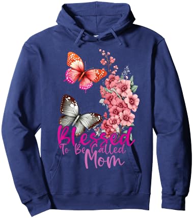 Blessed To Be Called Mom Mother's Day 2024 Butterfly Mom Day Hoodie - Hoodie | Navy