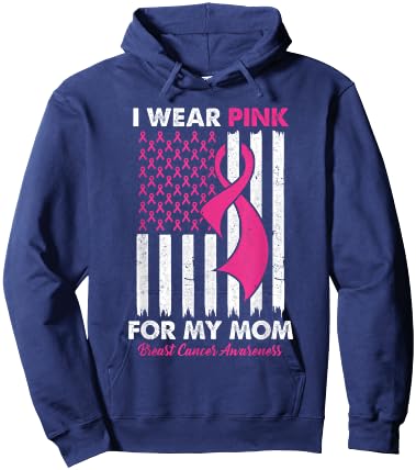I Wear Pink For My Mom Breast Cancer Awareness Us Flag Hoodie - Hoodie | Navy