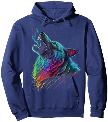 colorful wolf Howl head art Face for lover wolves wildlife Hoodie - Hoodie | Navy