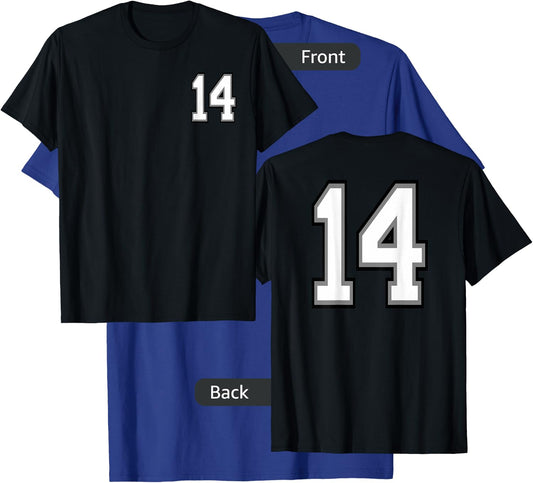 Number 14, 14 in Black, White and Gray T-Shirt - T-Shirt | Royal