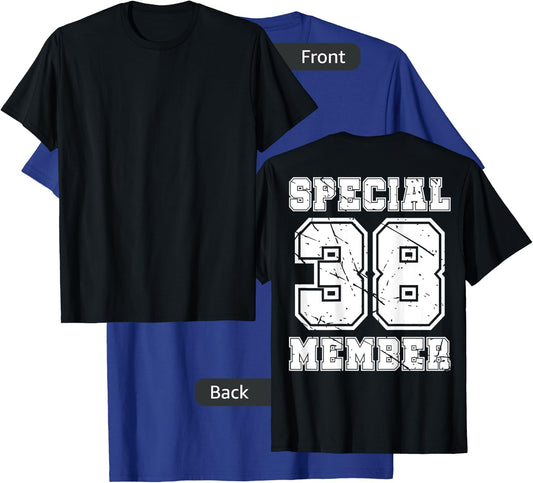 #38 Number 38 Birthday Varsity Sports Numbered backprint T-Shirt - T-Shirt | Royal