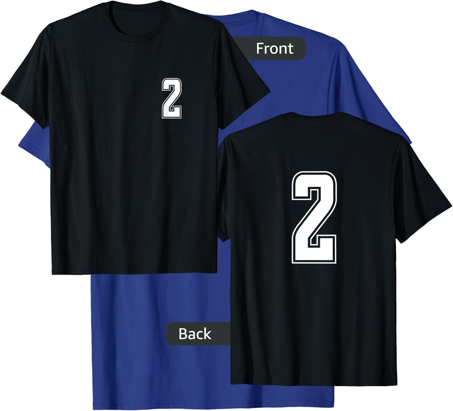 White Number 2 Team Junior Sports Numbered Uniform T-Shirt - T-Shirt | Royal