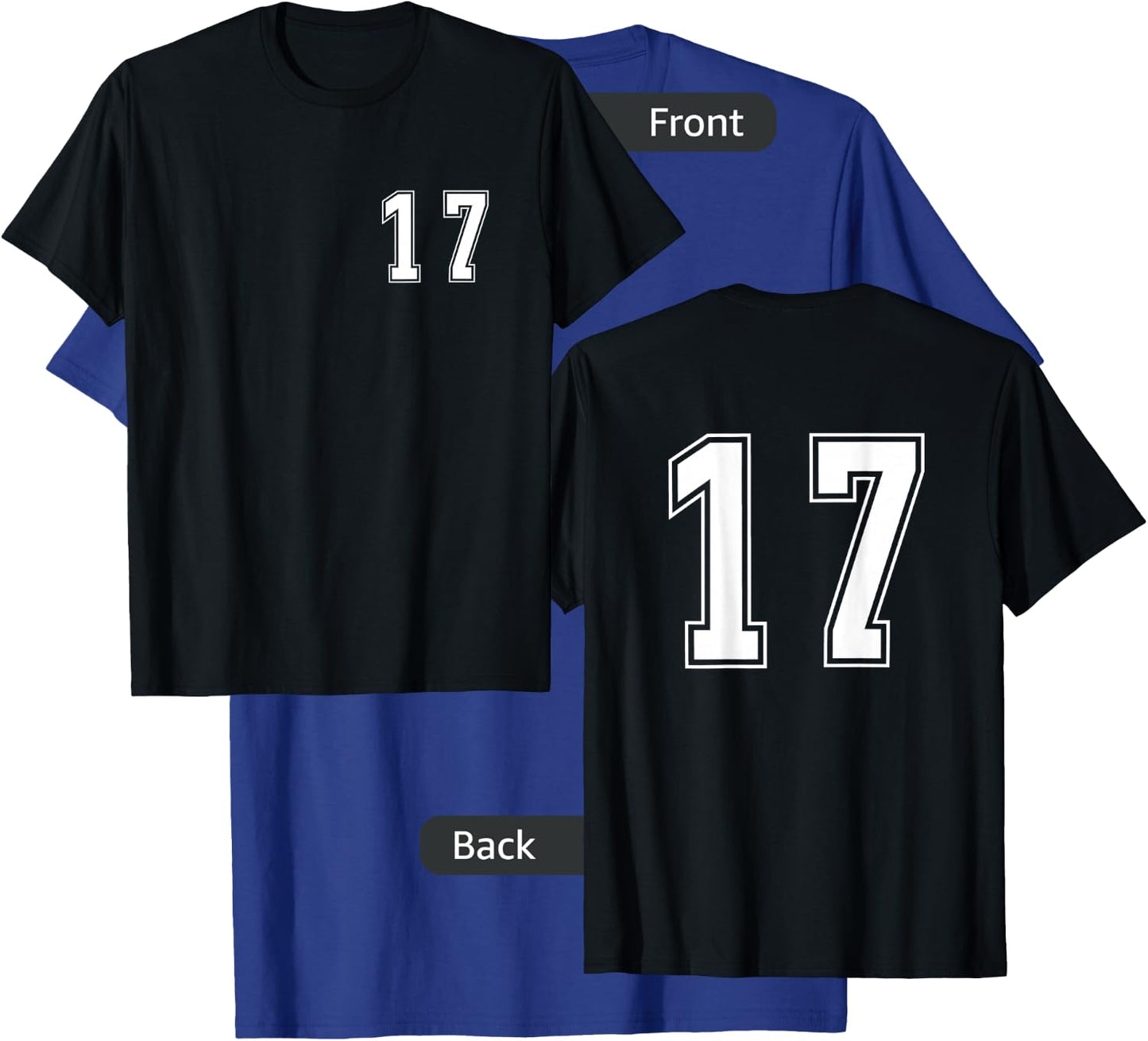 White Number 17 Team Junior Sports Numbered Uniform T-Shirt - T-Shirt | Royal