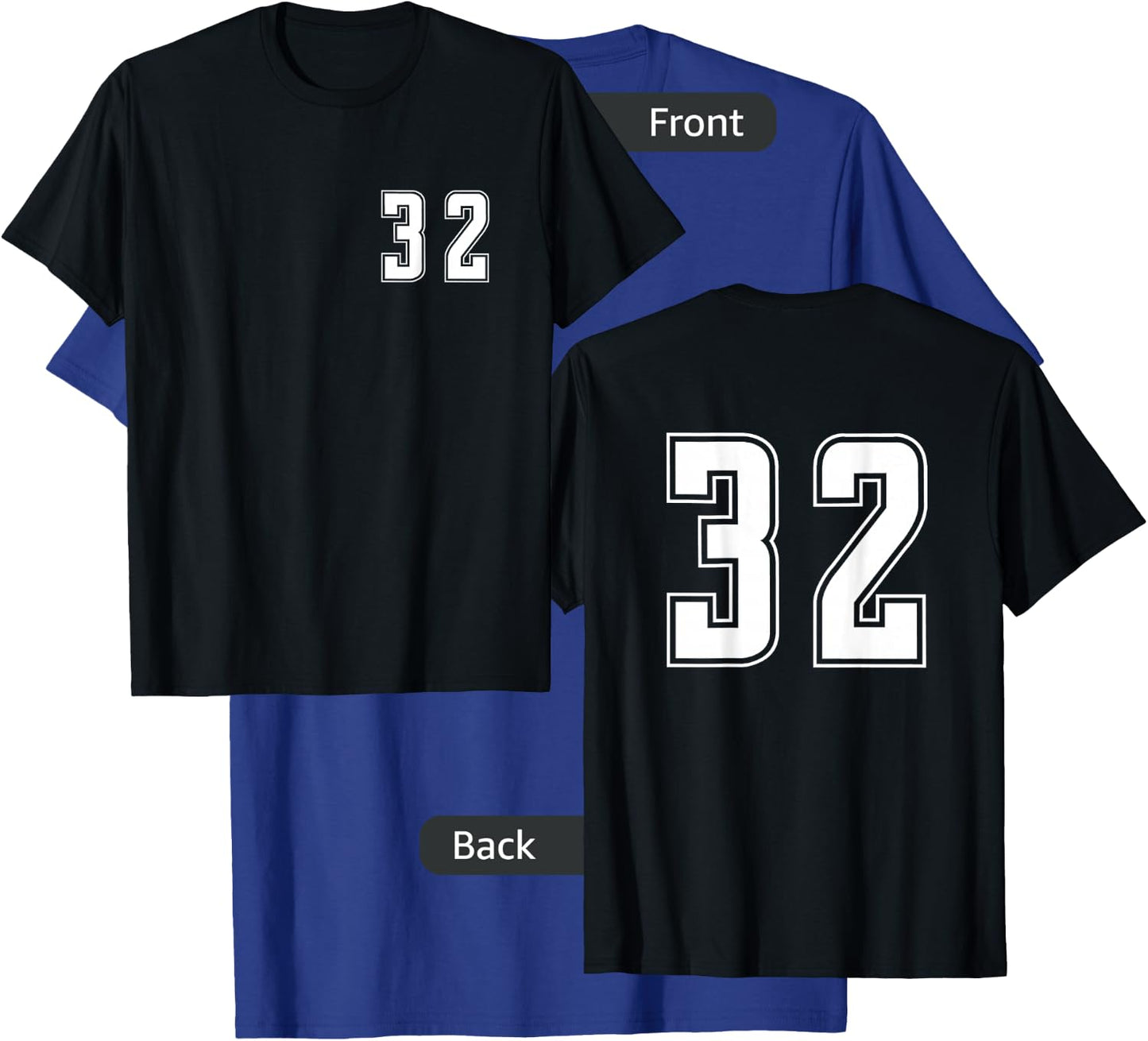 White Number 32 Team Junior Sports Numbered Uniform T-Shirt - T-Shirt | Royal