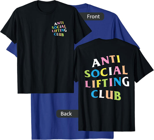 Anti Social Lifting Club: Rainbow Logo (Front + Back) T-Shirt - T-Shirt | Royal