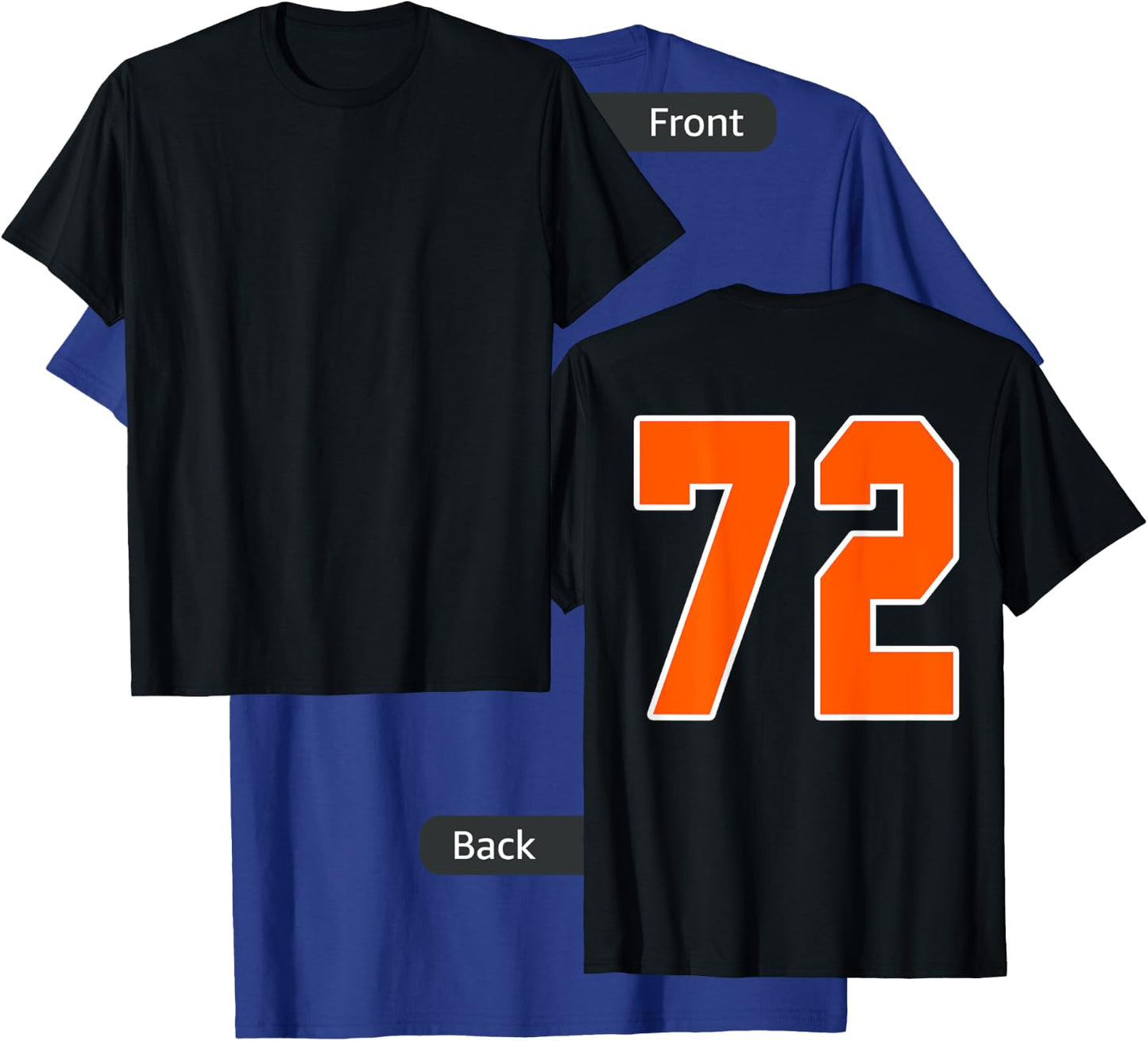 Back Print Orange Sports Block Number 72 For Sports Team T-Shirt - T-Shirt | Royal