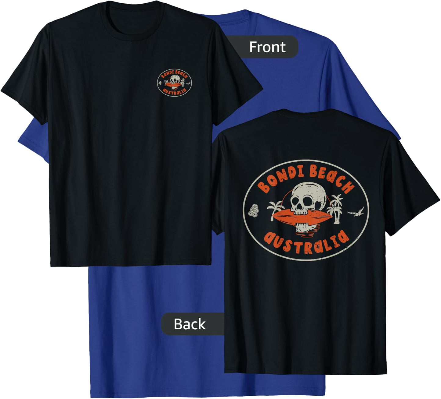Bondi Beach Australia Retro Surfer Beach Front & Back T-Shirt - T-Shirt | Royal