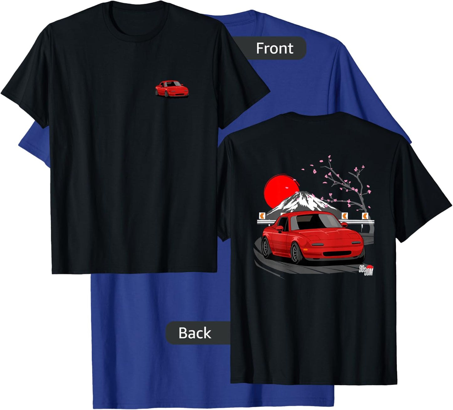 90s JDM MX Convertible Car 2-Side Graphic T-Shirt - T-Shirt | Royal