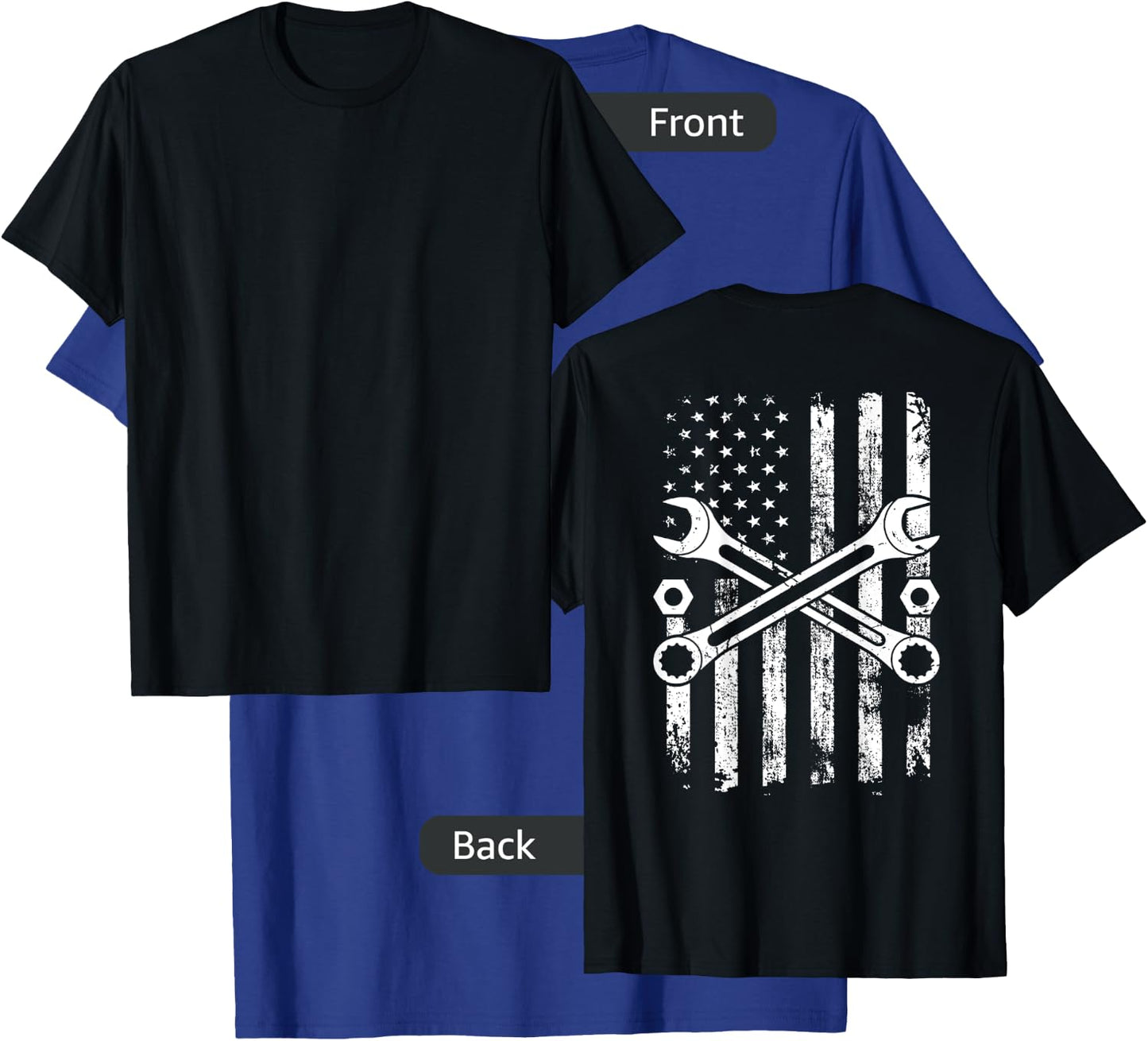 Vintage Wrench Mechanic Repairman USA American Flag T-Shirt - T-Shirt | Royal