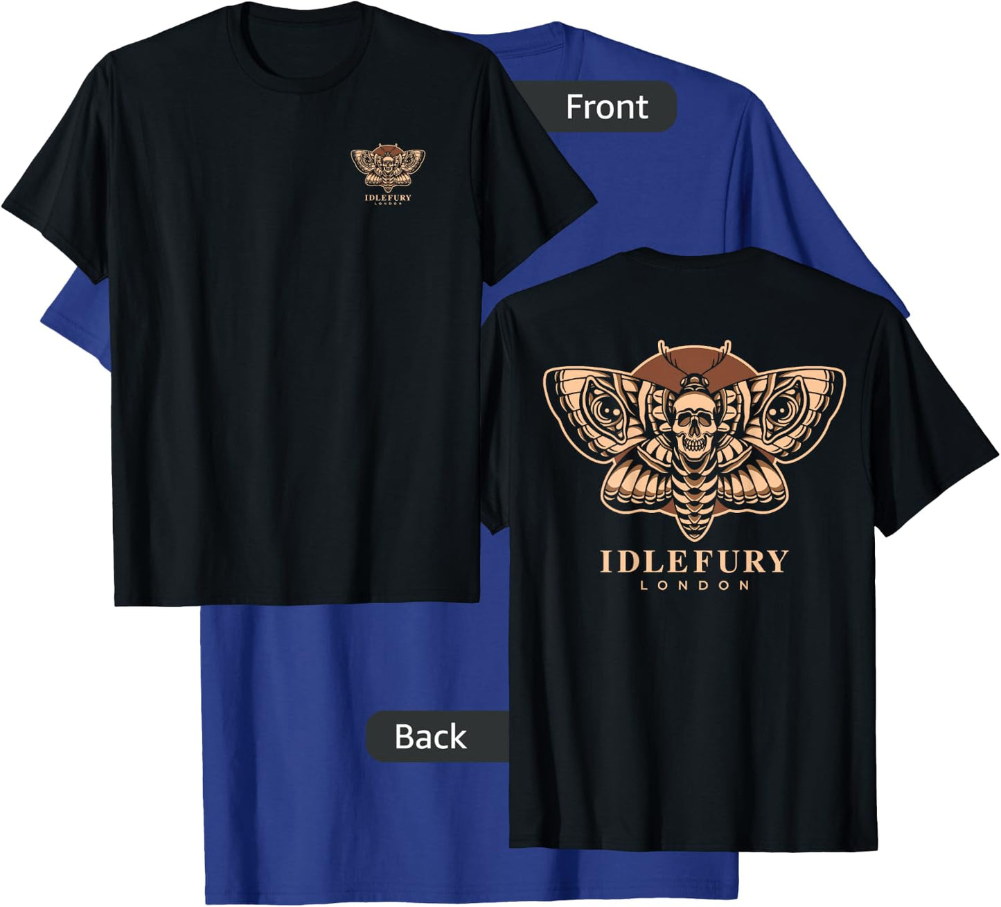 VIEW BACK PRINT Idle Fury Death Moth Skull Moth Butterfly T-Shirt - T-Shirt | Royal